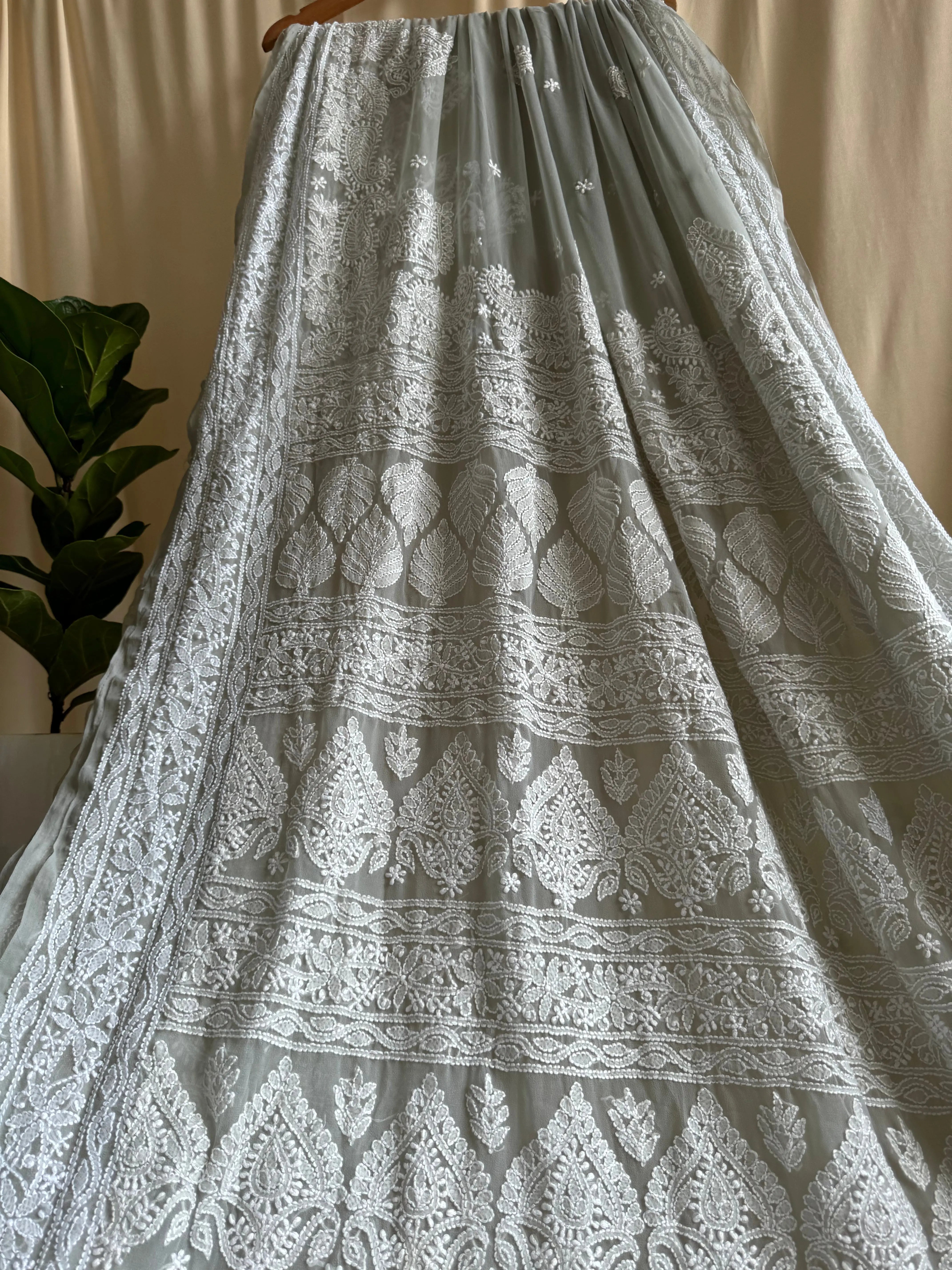 Georgette Chikankari saree in Grey ARIAA CHIKANKARI 