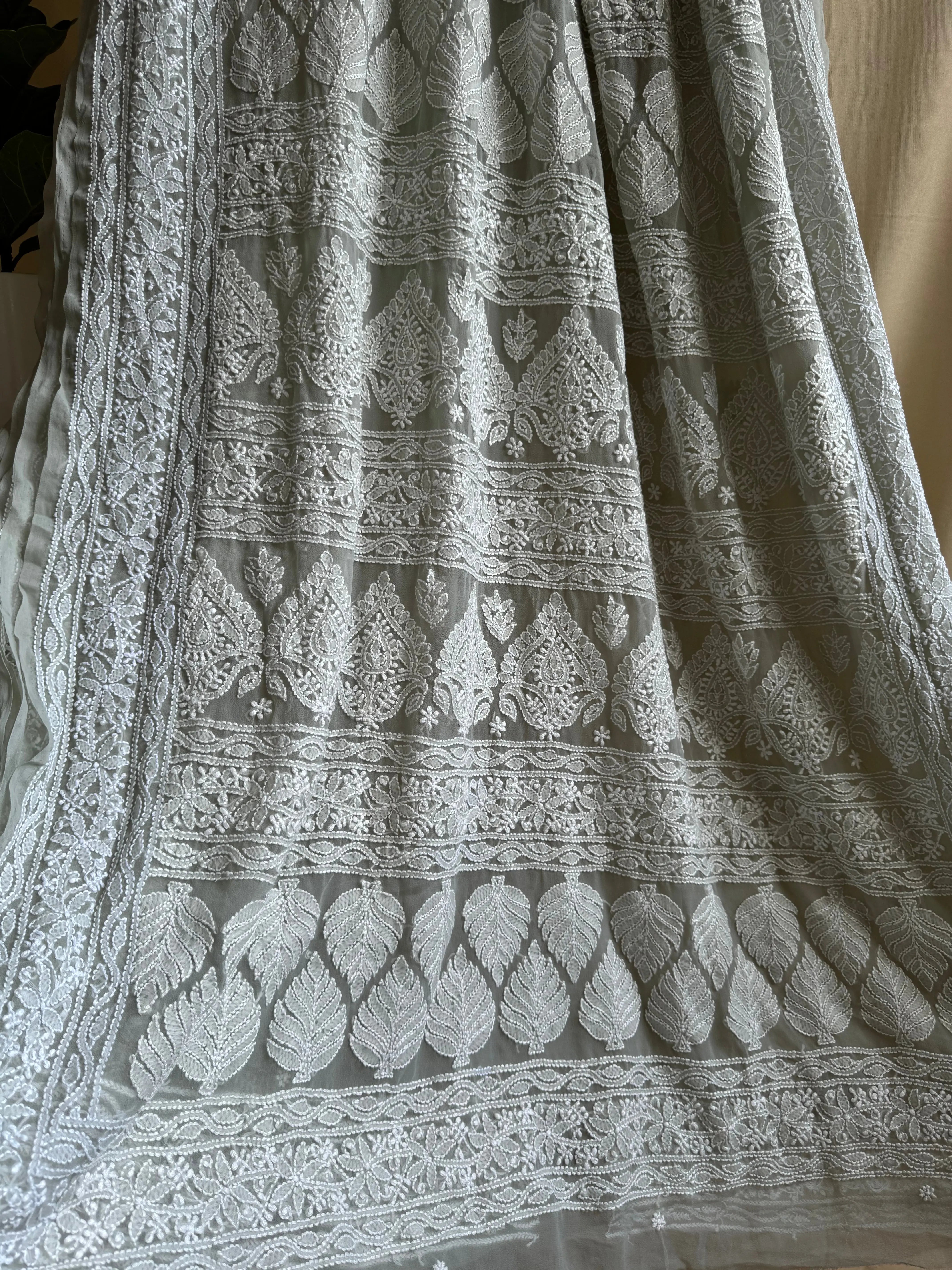 Georgette Chikankari saree in Grey ARIAA CHIKANKARI 