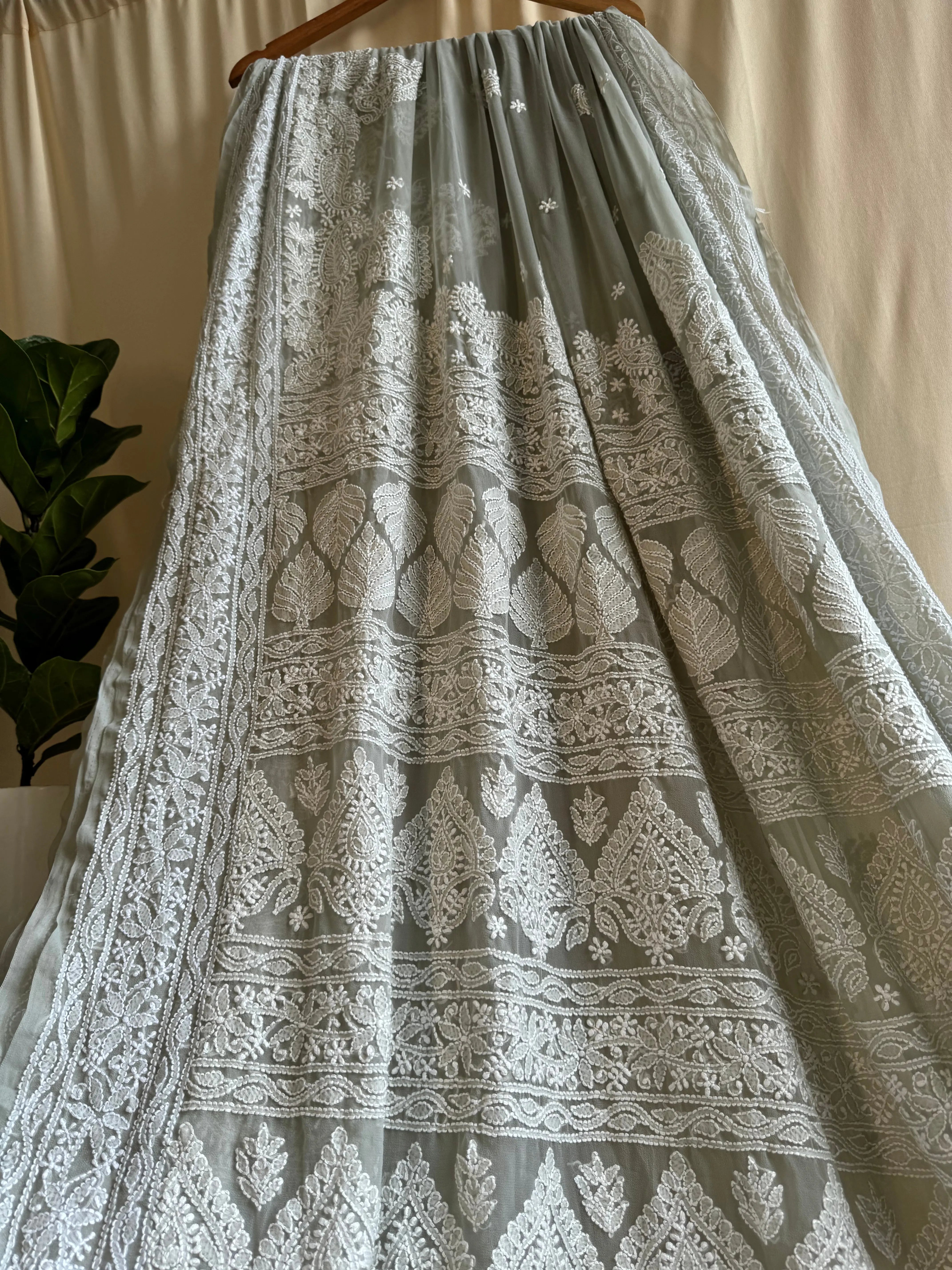 Georgette Chikankari saree in Grey ARIAA CHIKANKARI 