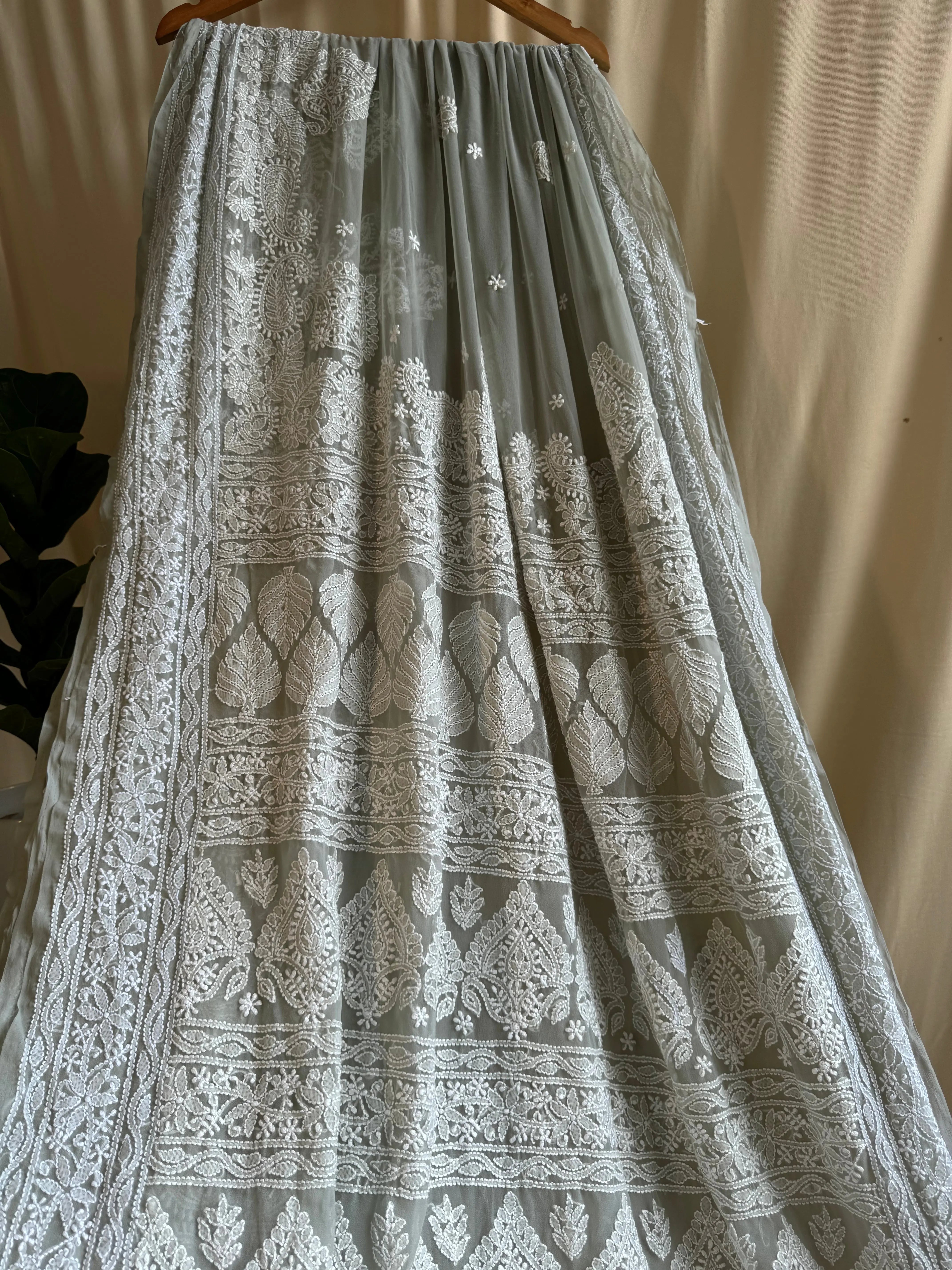 Georgette Chikankari saree in Grey ARIAA CHIKANKARI 