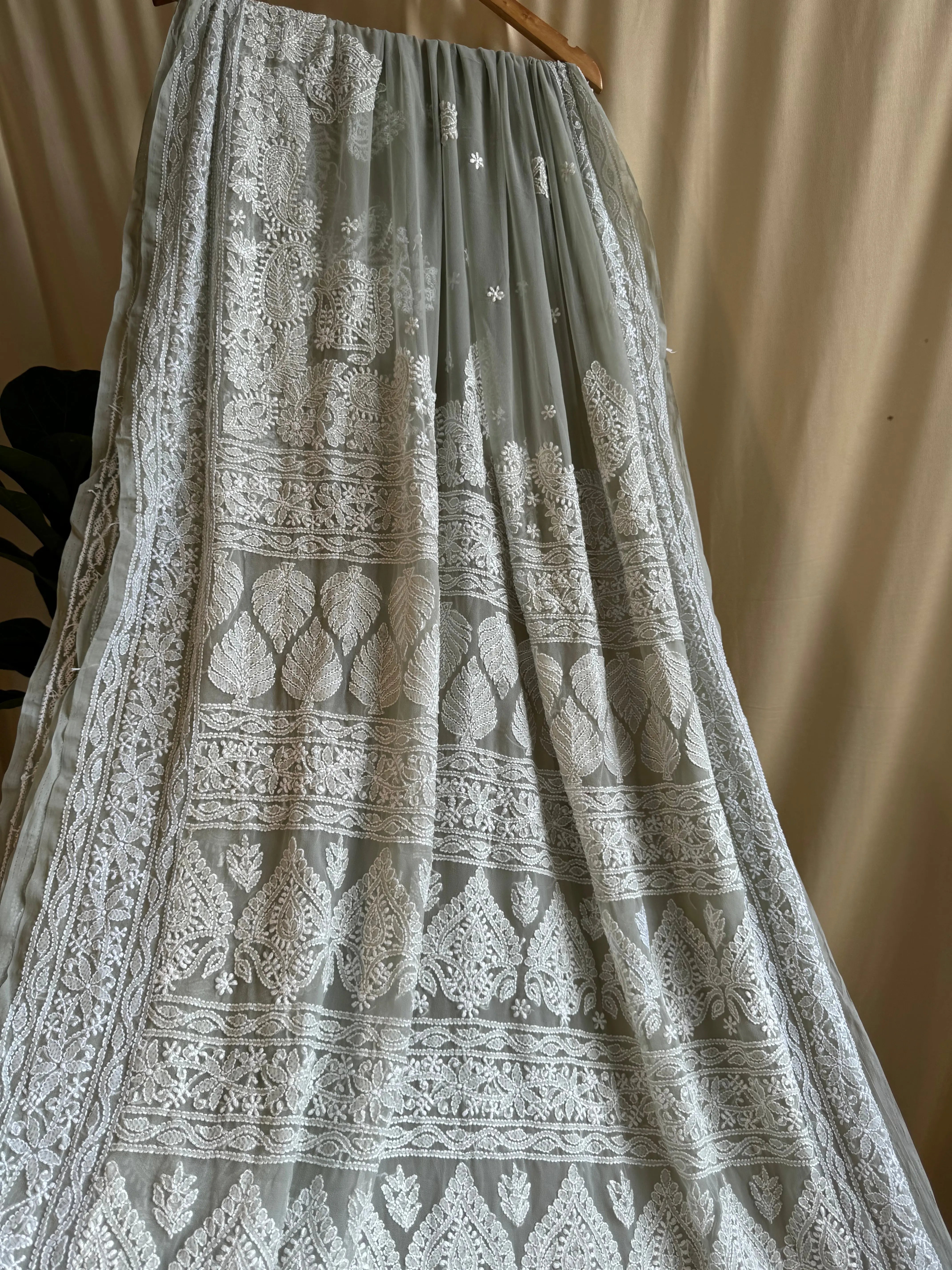 Georgette Chikankari saree in Grey ARIAA CHIKANKARI 