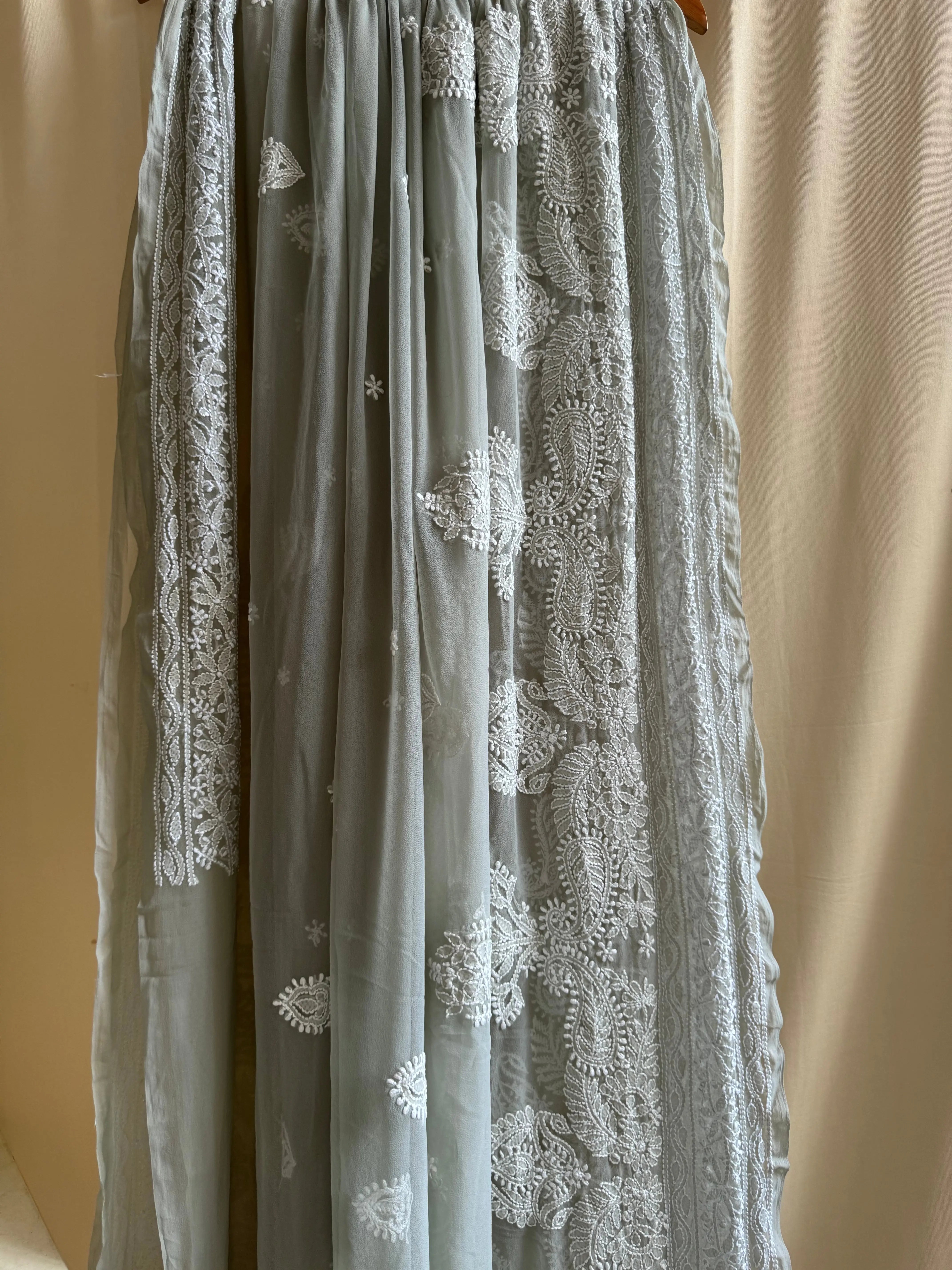 Georgette Chikankari saree in Grey ARIAA CHIKANKARI 