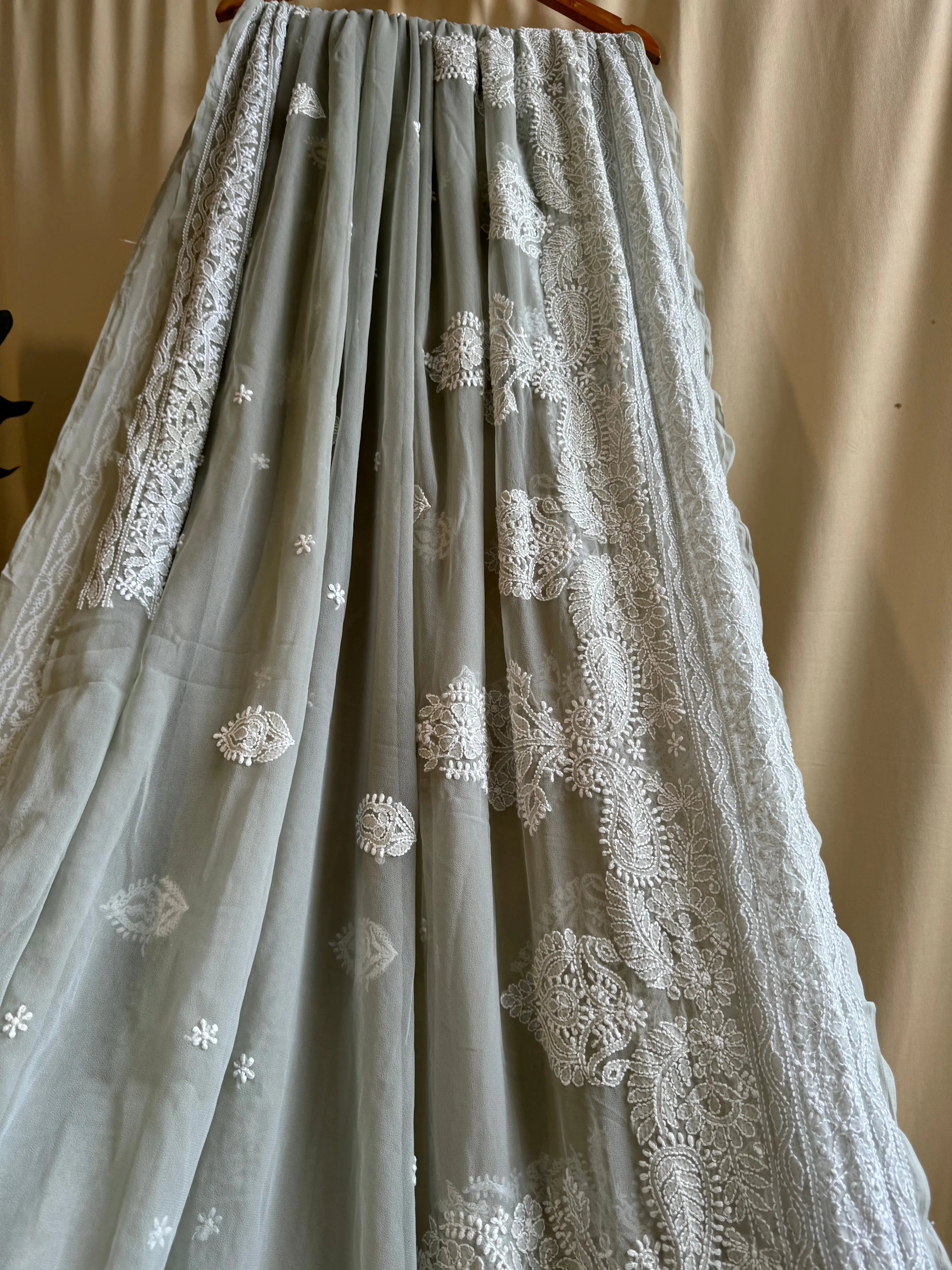 Georgette Chikankari saree in Grey ARIAA CHIKANKARI 