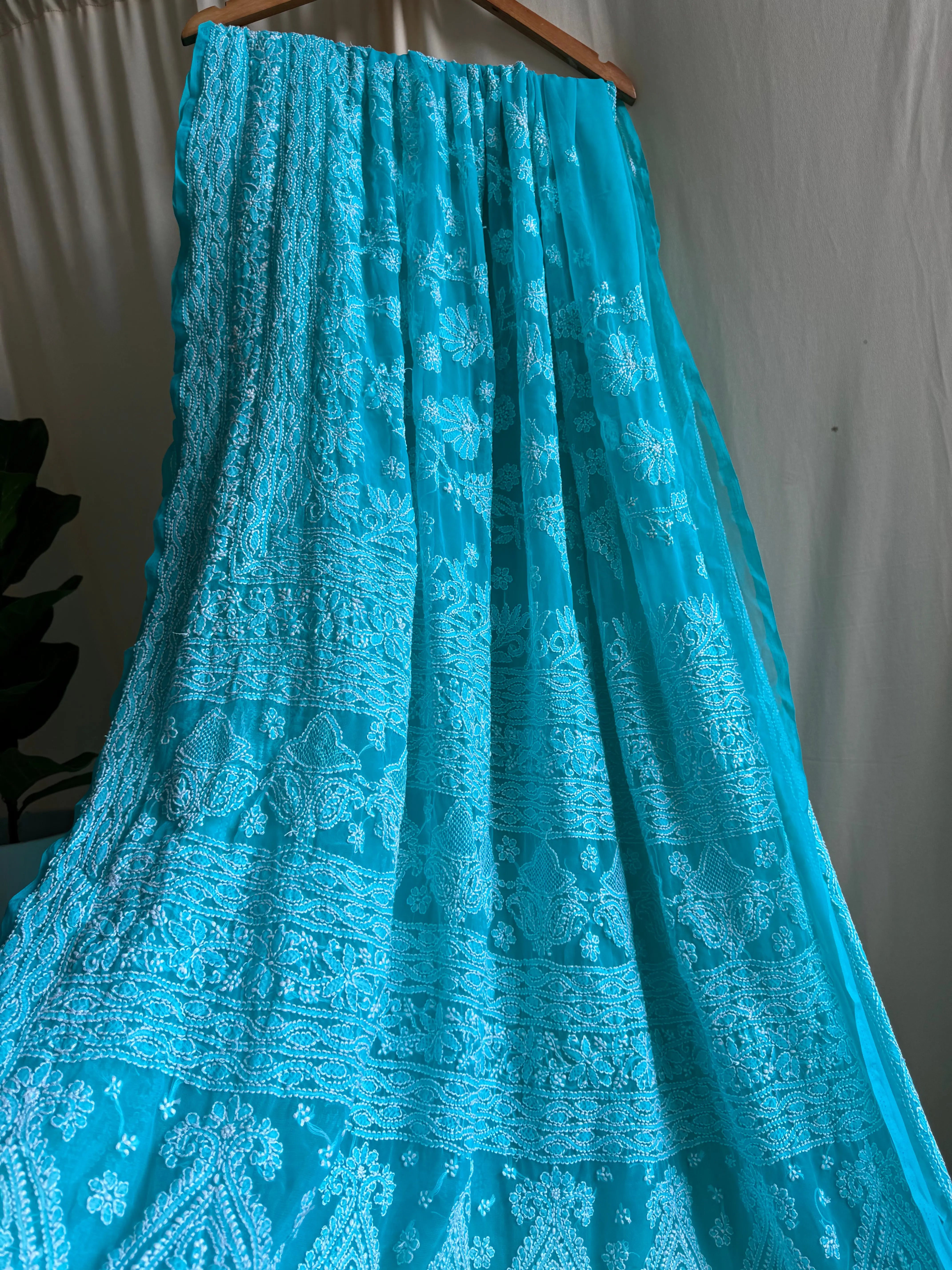 Georgette Chikankari saree in Green ARIAA CHIKANKARI 