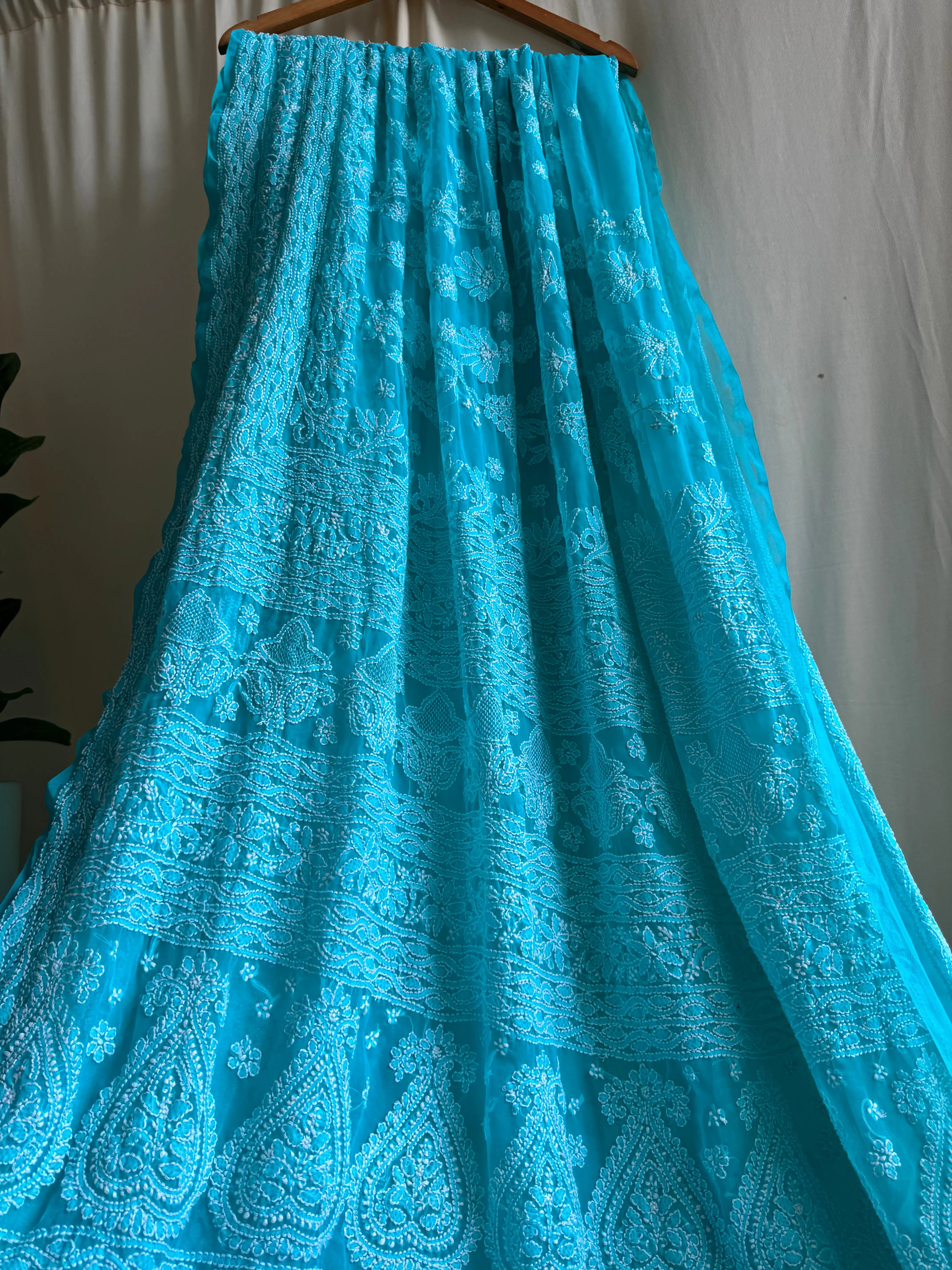 Georgette Chikankari saree in Green ARIAA CHIKANKARI 