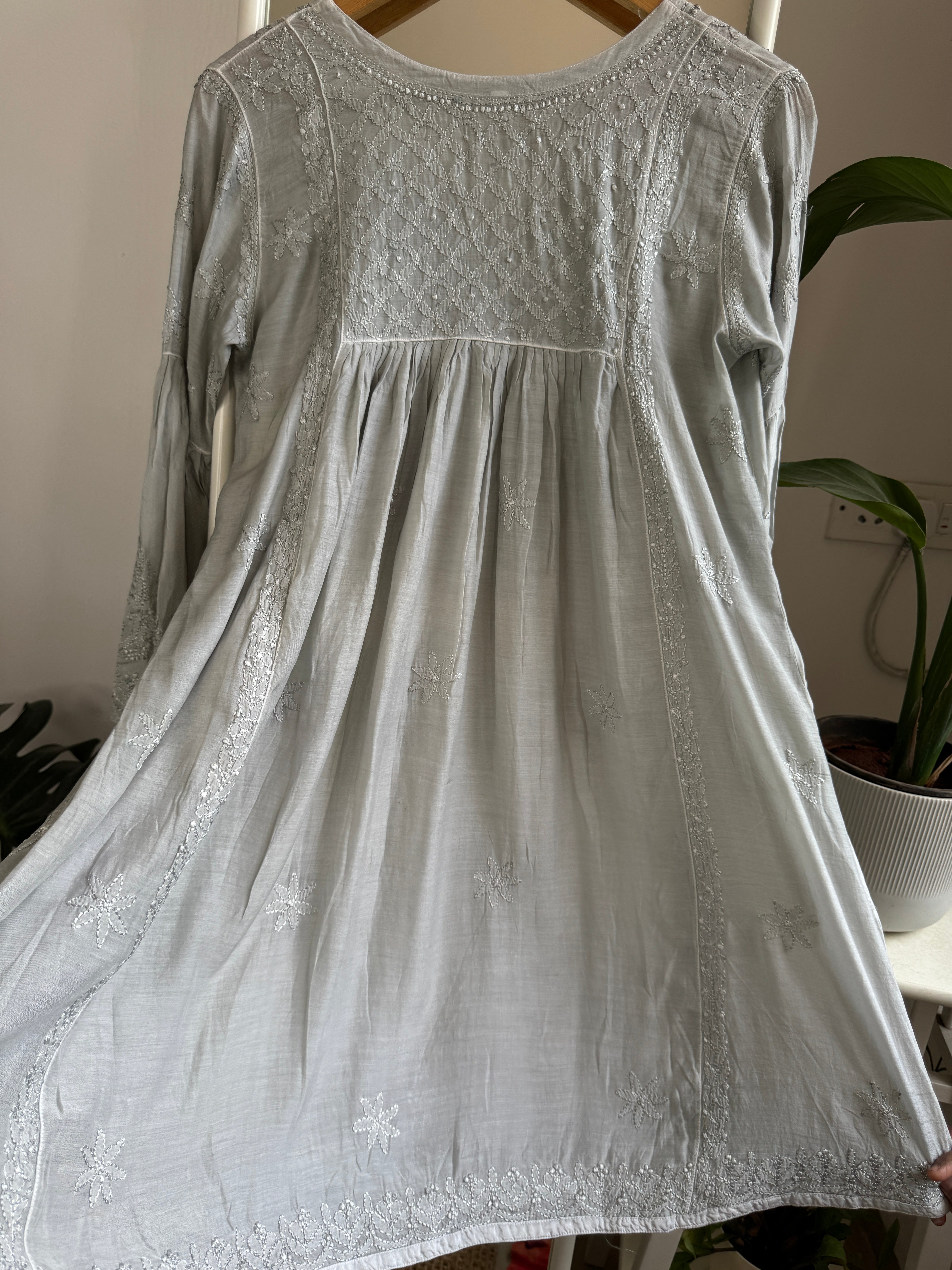 Chikankari Muslin Peplum short Top in Grey ARIAA CHIKANKARI 