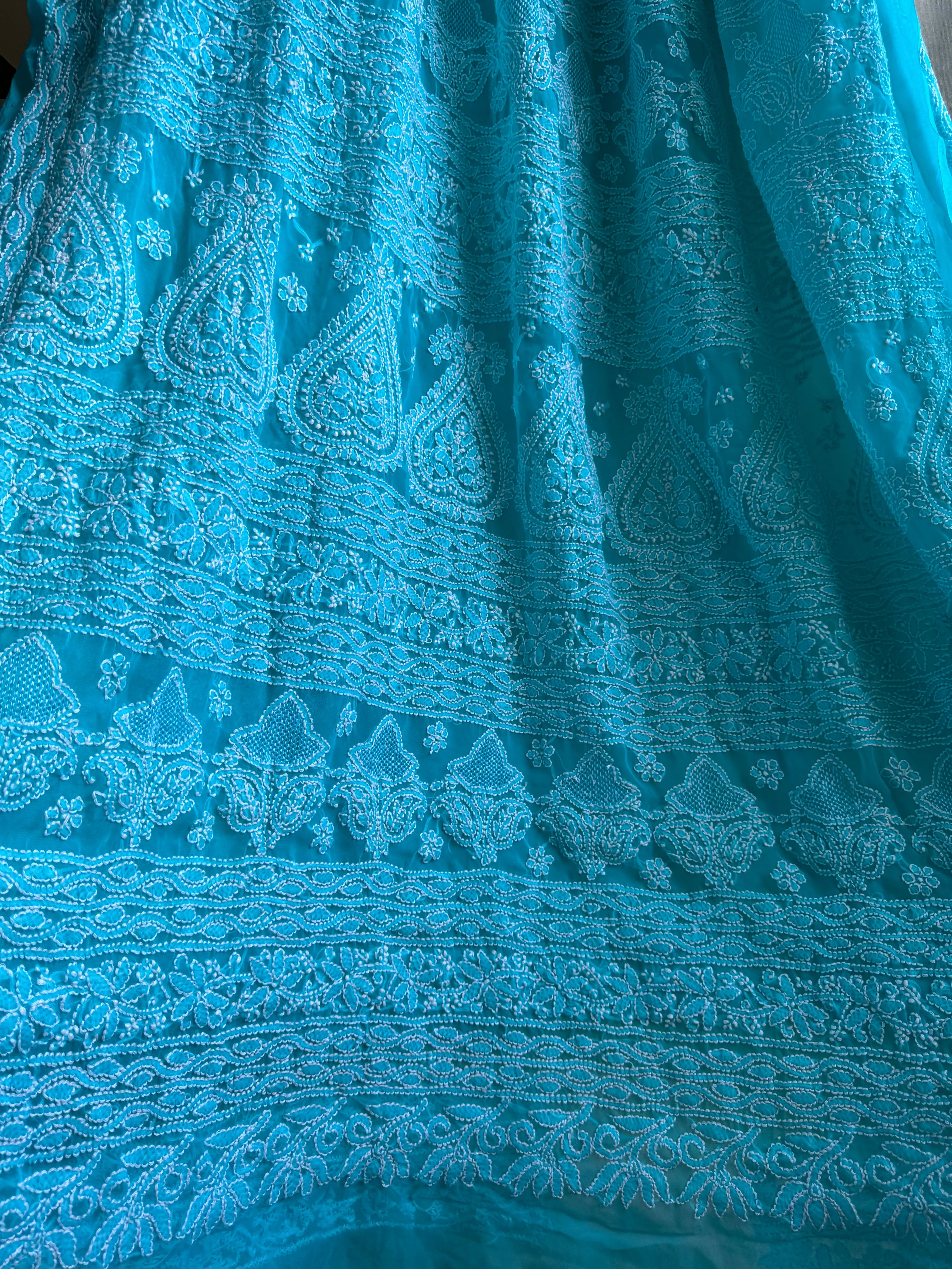 Georgette Chikankari saree in Green ARIAA CHIKANKARI 