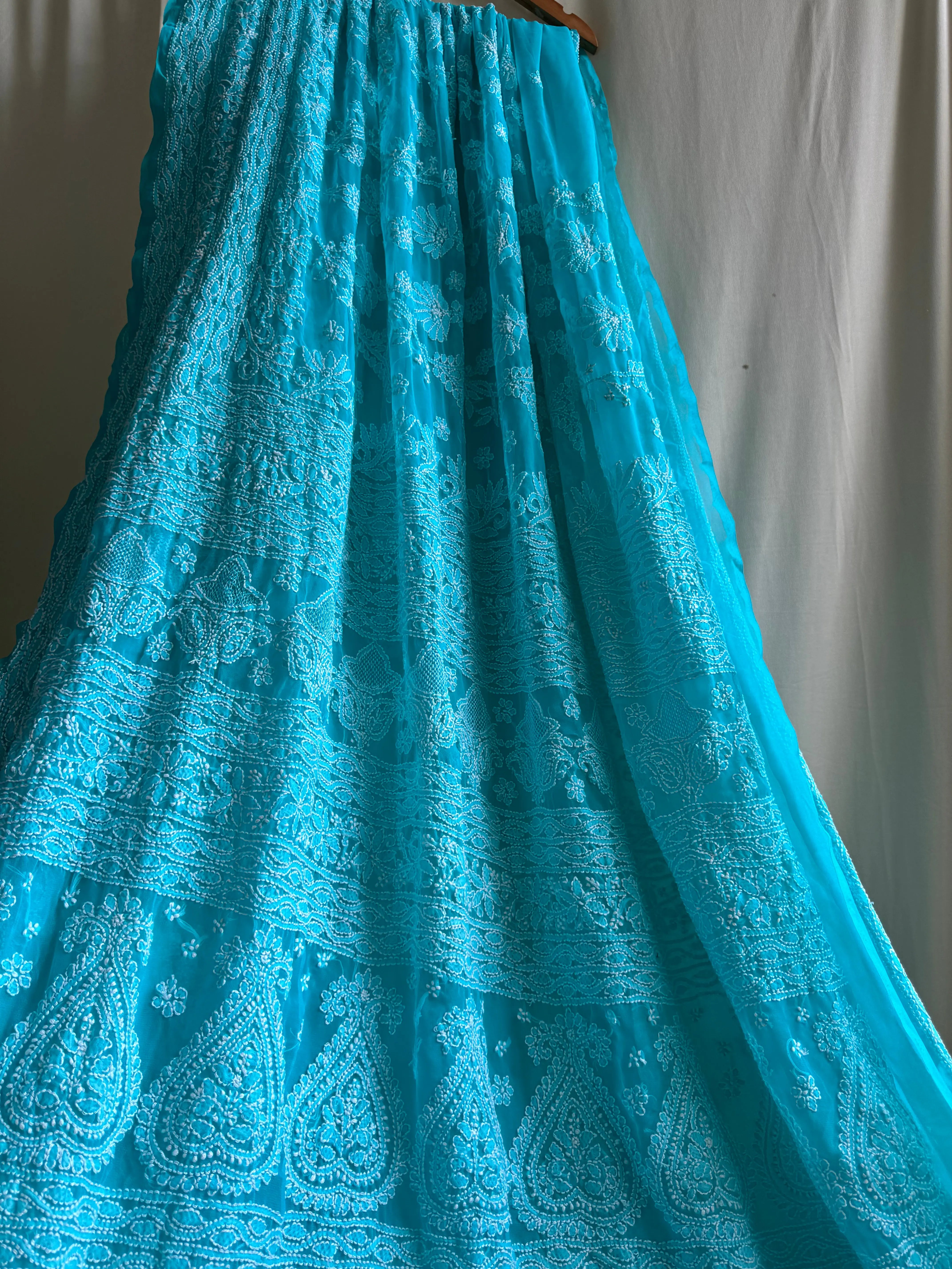 Georgette Chikankari saree in Green ARIAA CHIKANKARI 