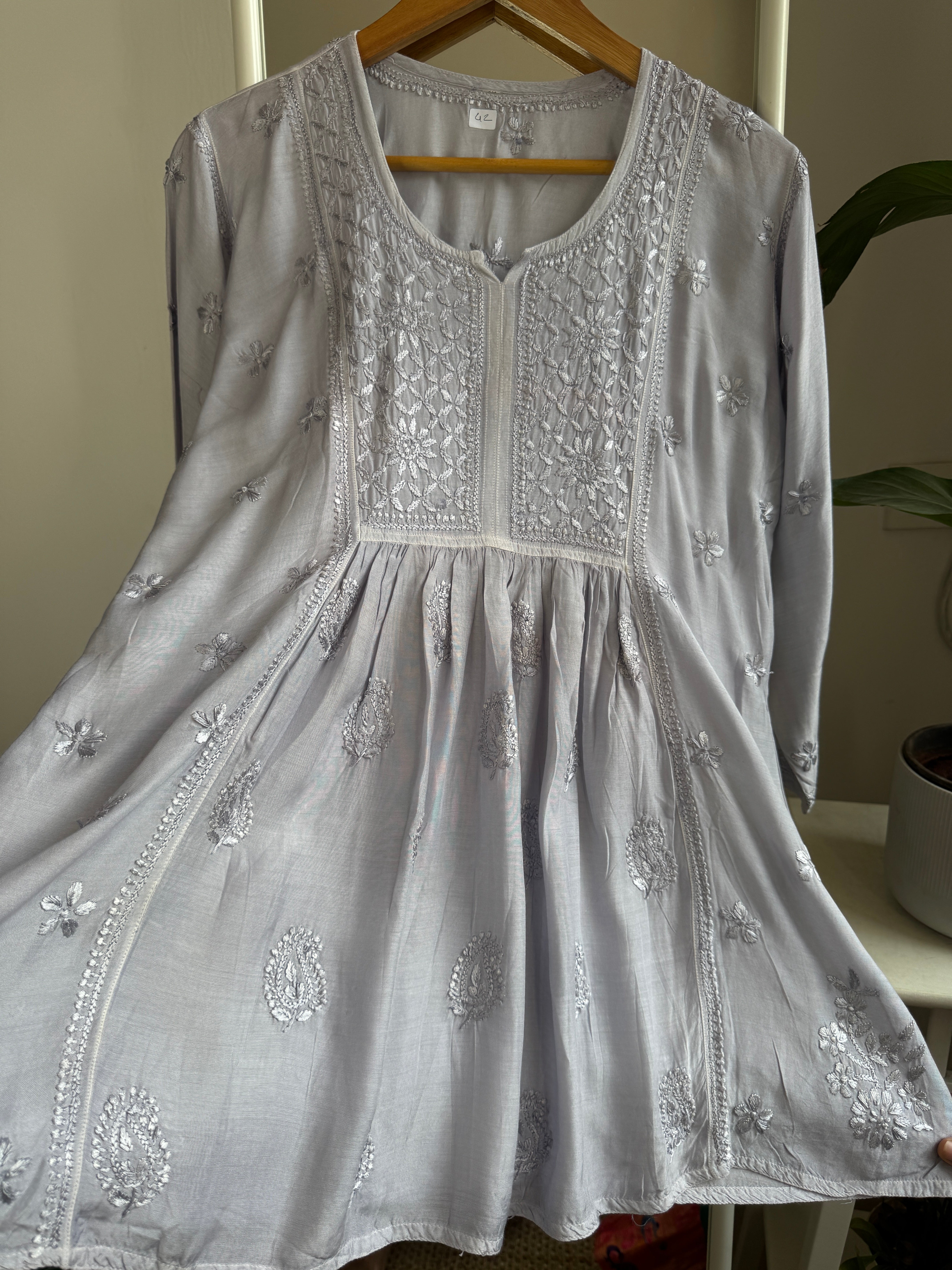 Chikankari Muslin Peplum short Top in Grey ARIAA CHIKANKARI 