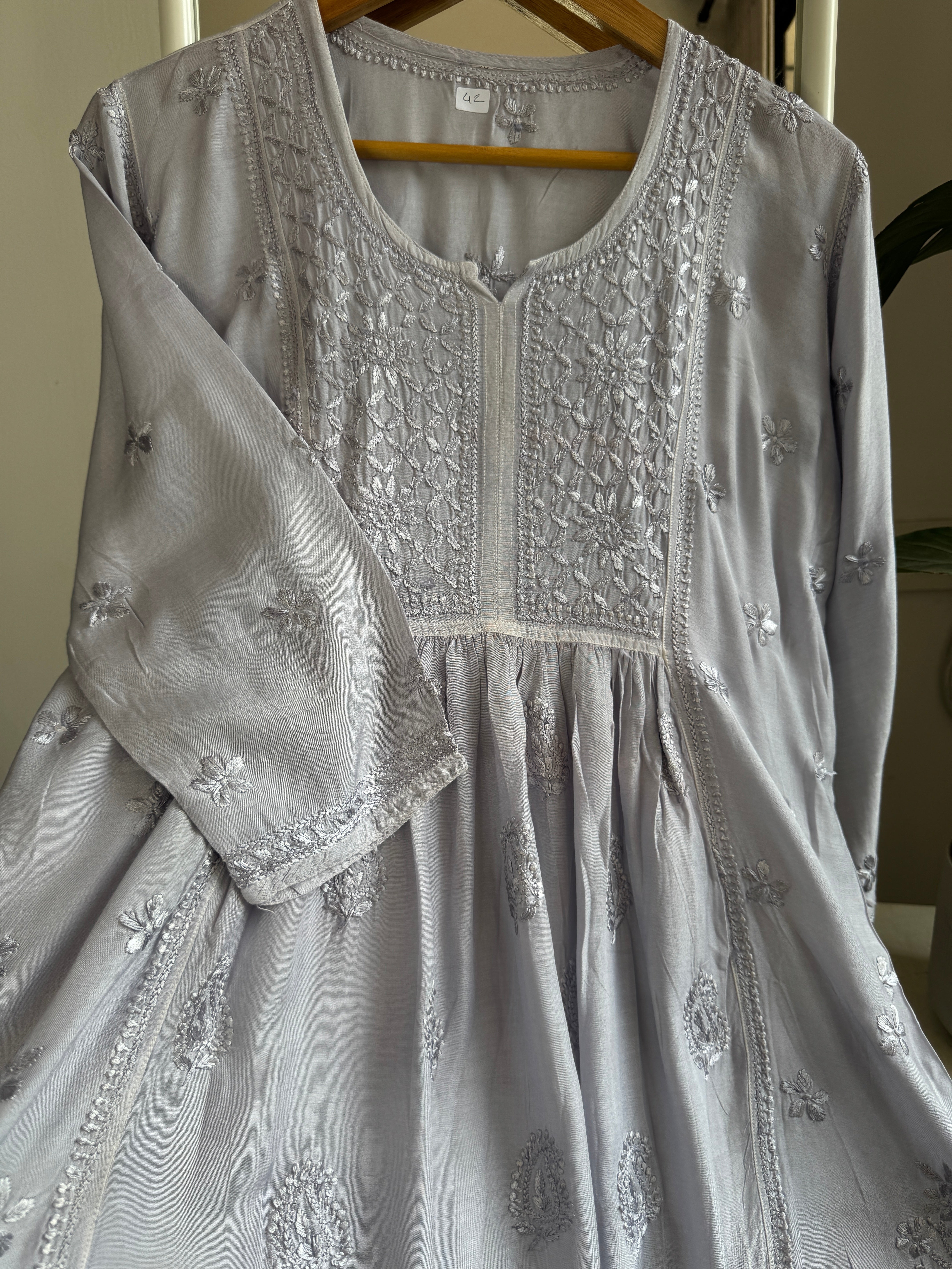 Chikankari Muslin Peplum short Top in Grey ARIAA CHIKANKARI 