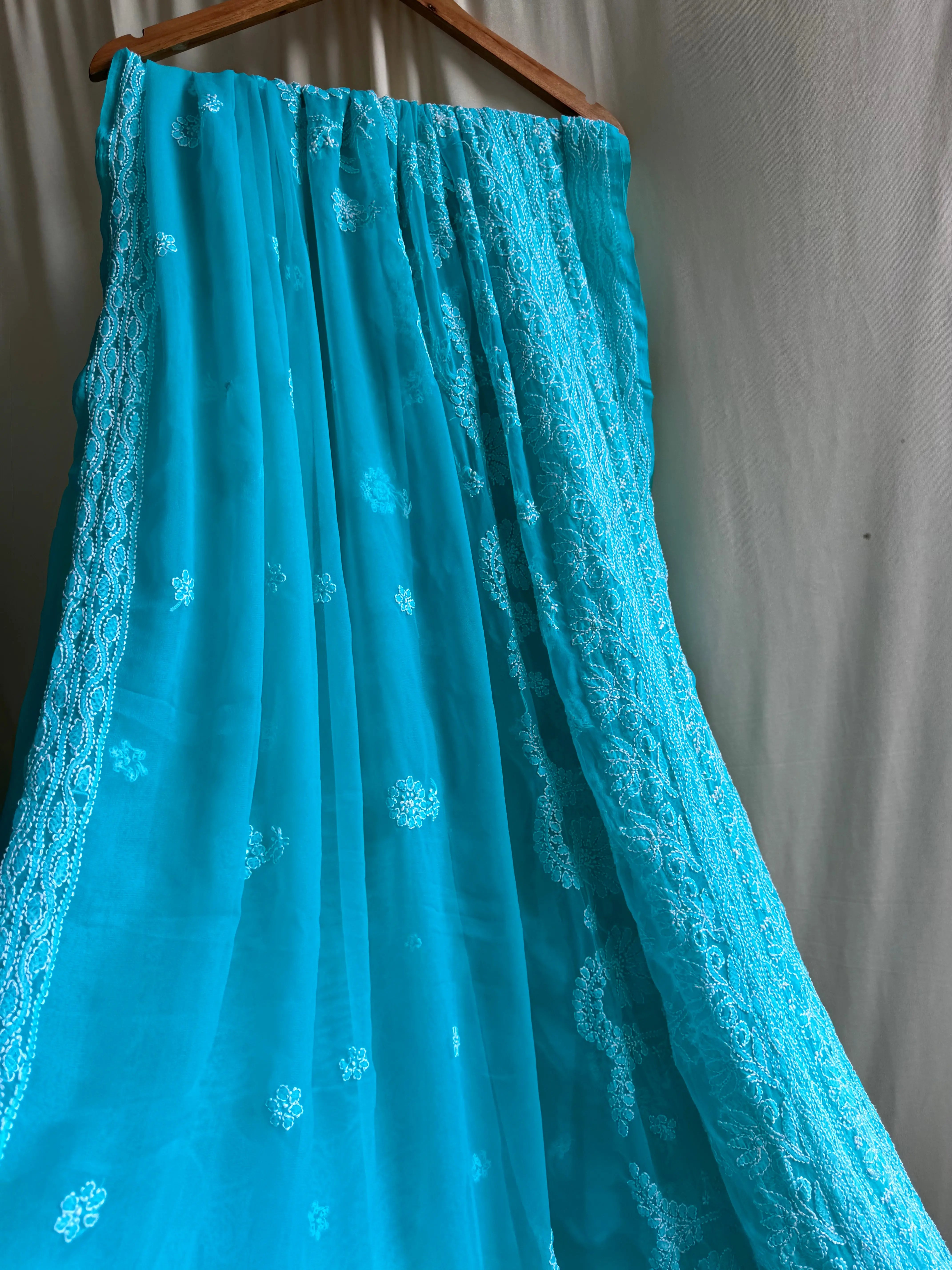 Georgette Chikankari saree in Green ARIAA CHIKANKARI 