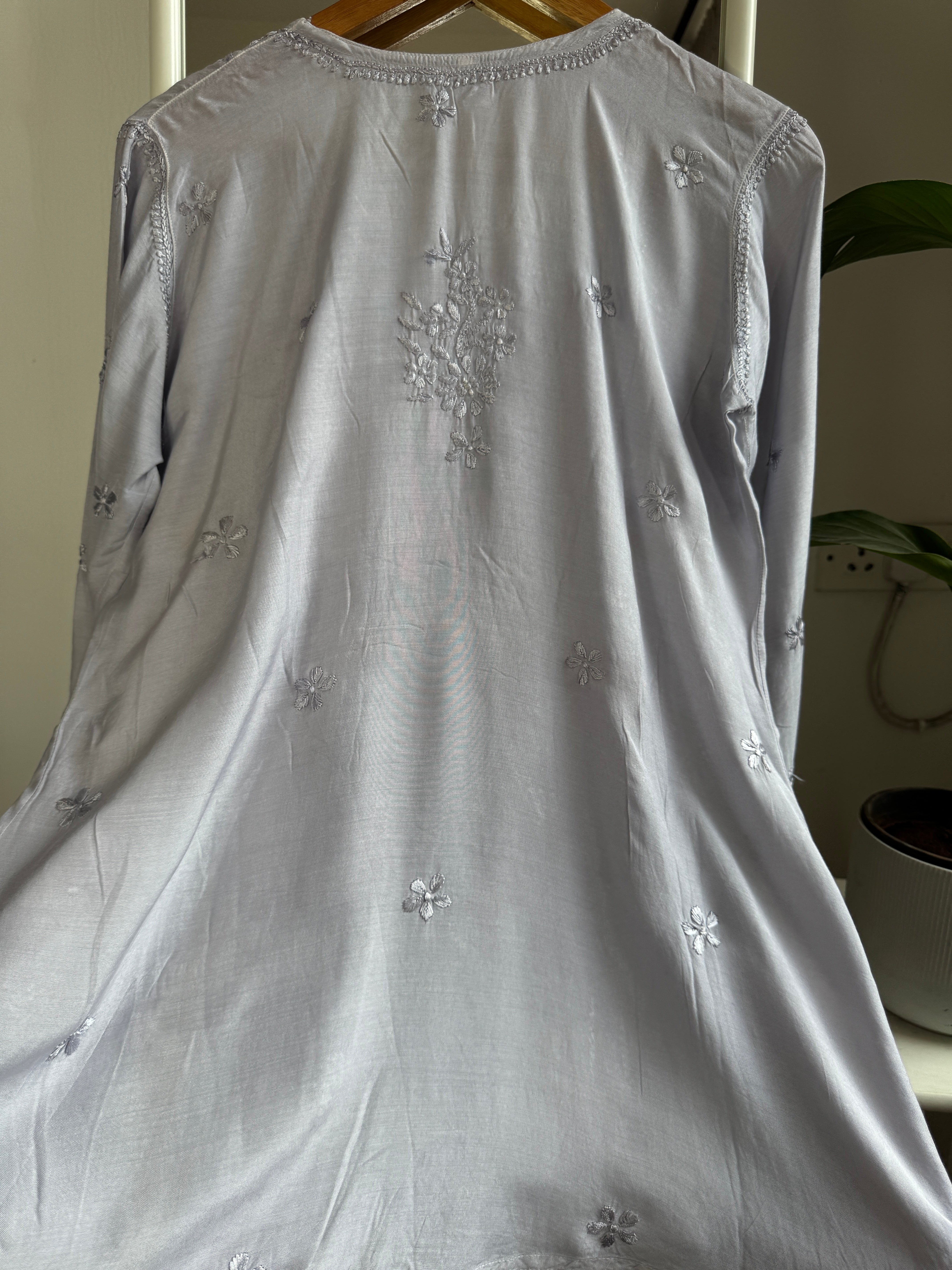 Chikankari Muslin Peplum short Top in Grey ARIAA CHIKANKARI 