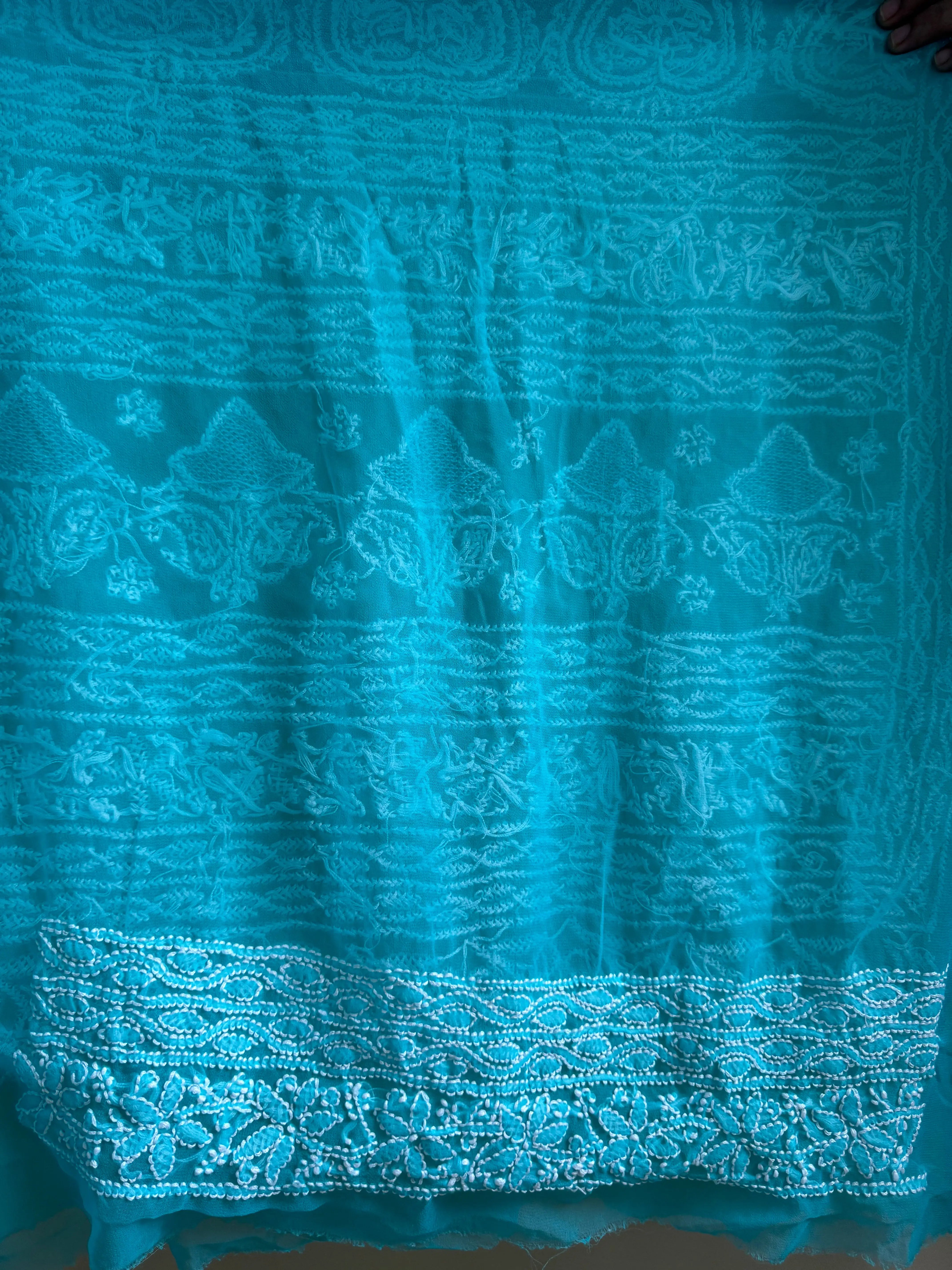 Georgette Chikankari saree in Green ARIAA CHIKANKARI 