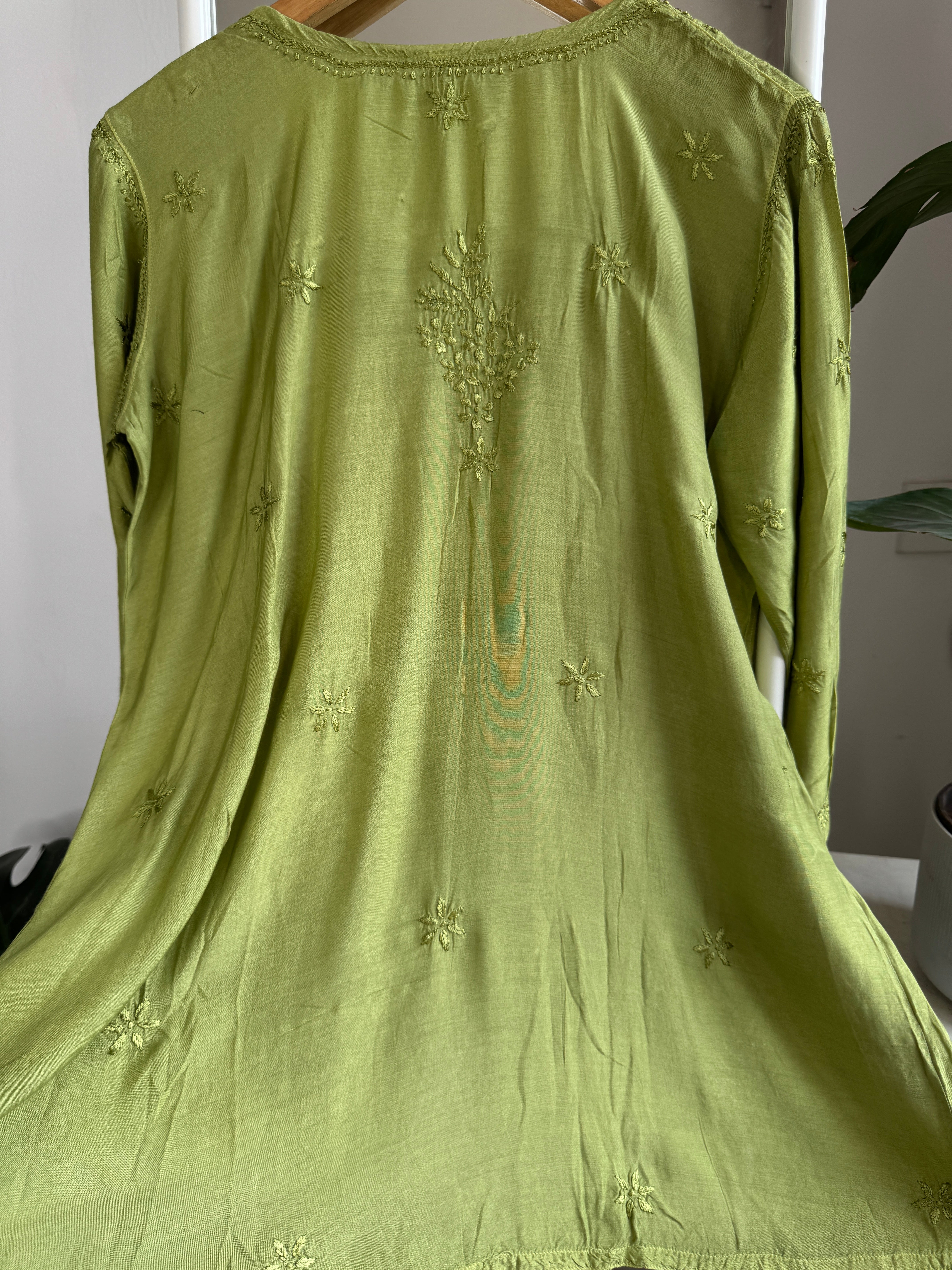 Chikankari Muslin Peplum short Top in Green ARIAA CHIKANKARI 