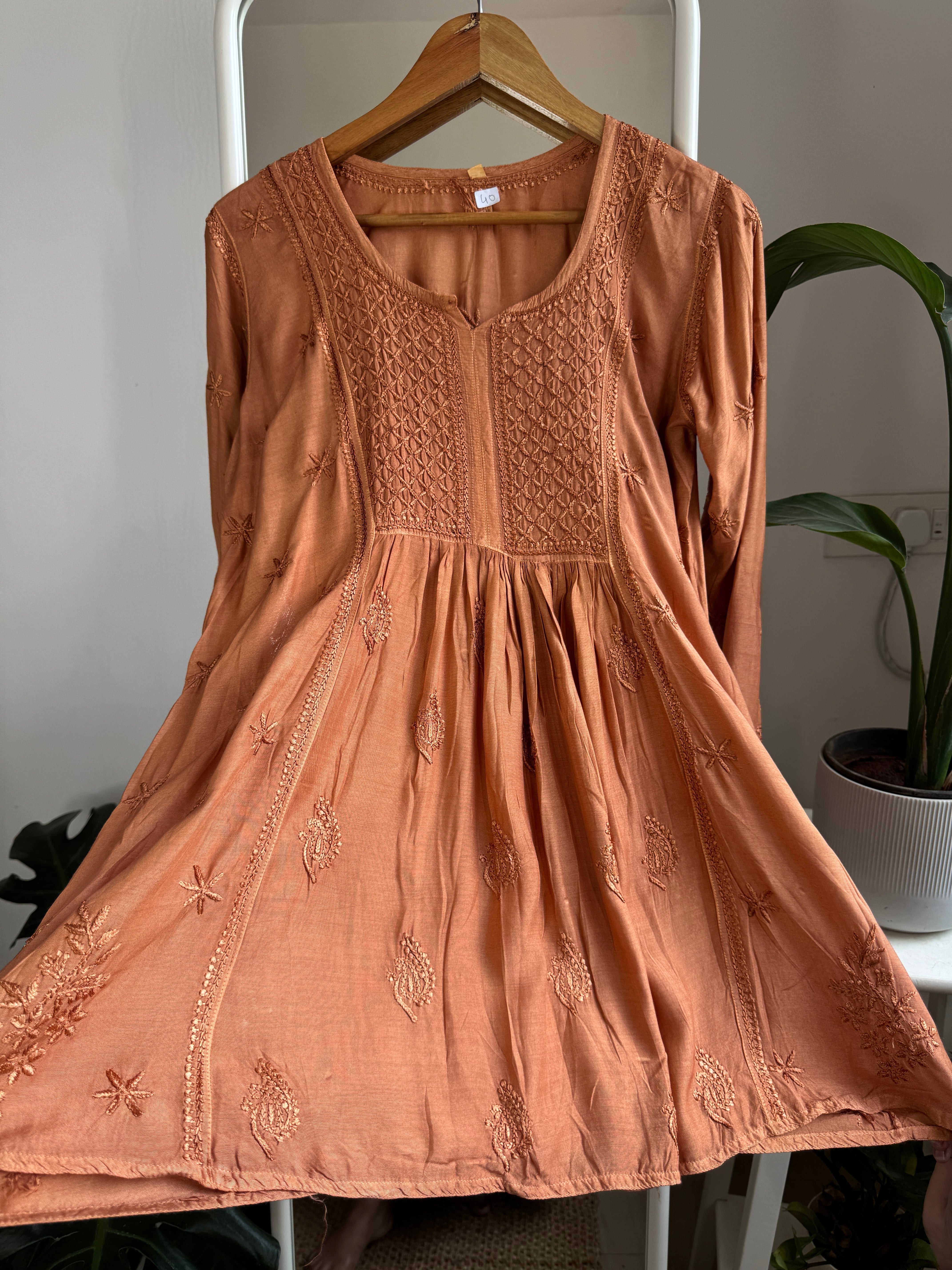 Chikankari Muslin Peplum short Top in Rust Orange ARIAA CHIKANKARI 