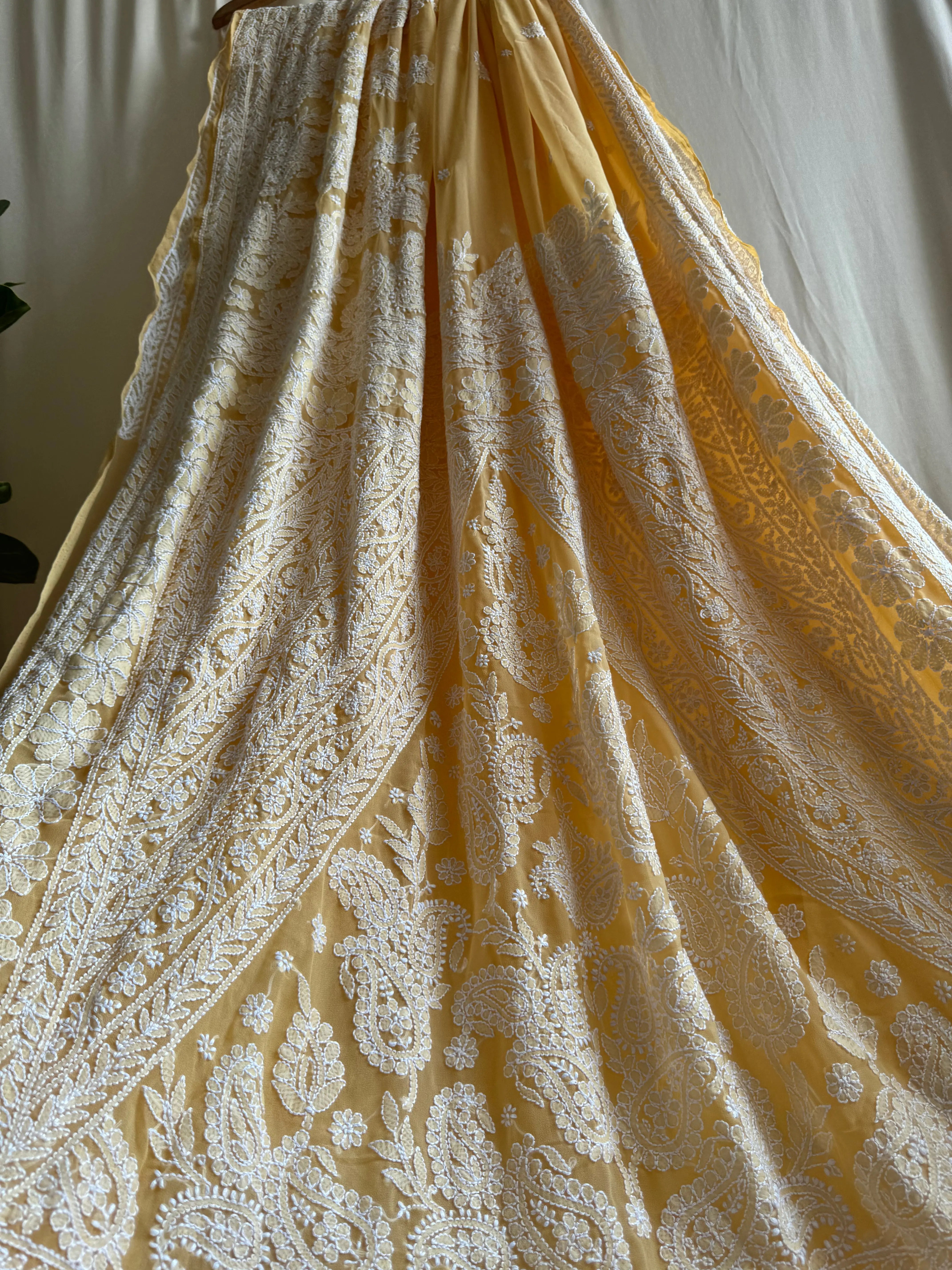 Georgette Chikankari saree in Beige ARIAA CHIKANKARI 