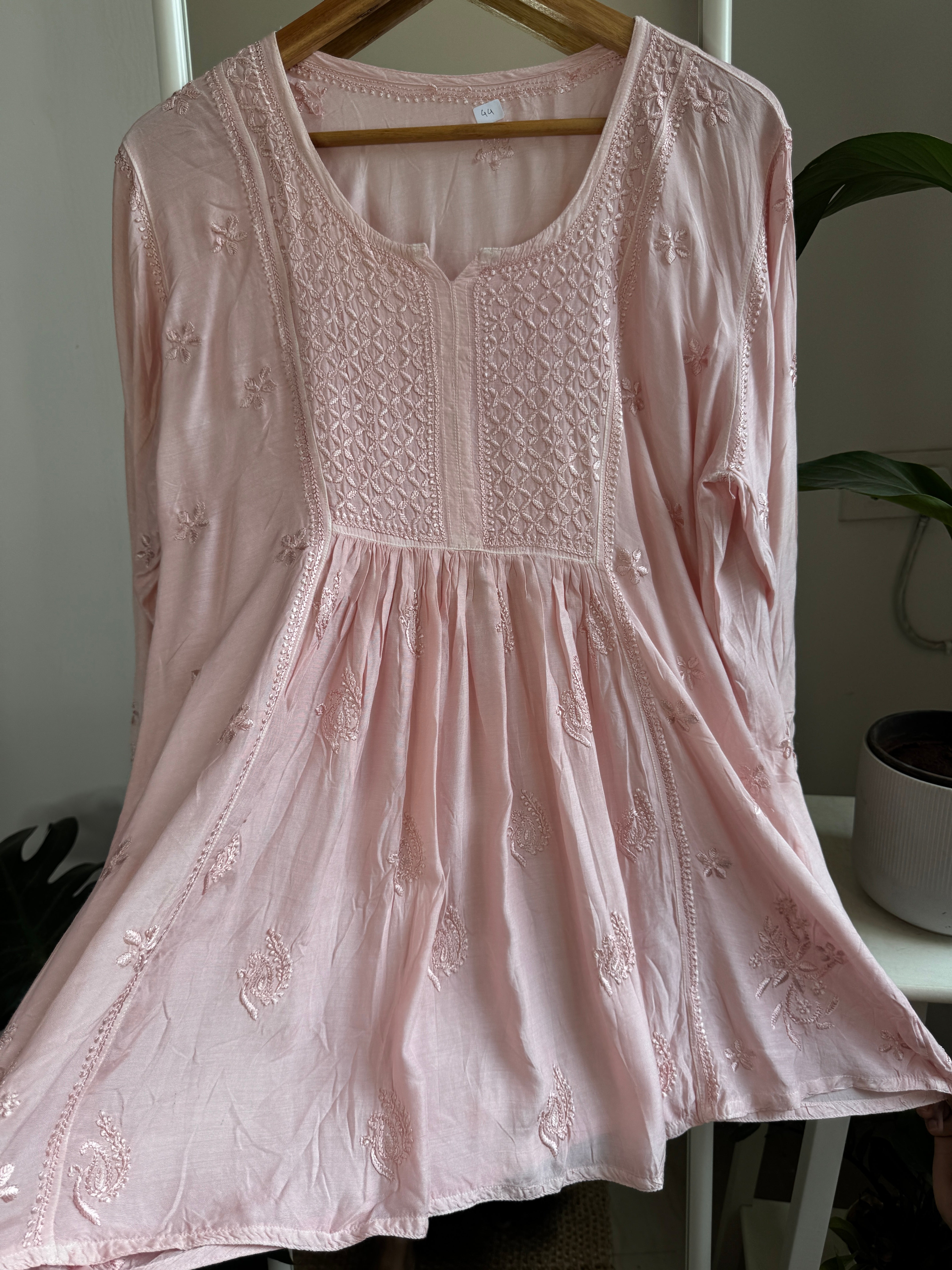 Chikankari Muslin Peplum short Top in Pale Pink ARIAA CHIKANKARI 
