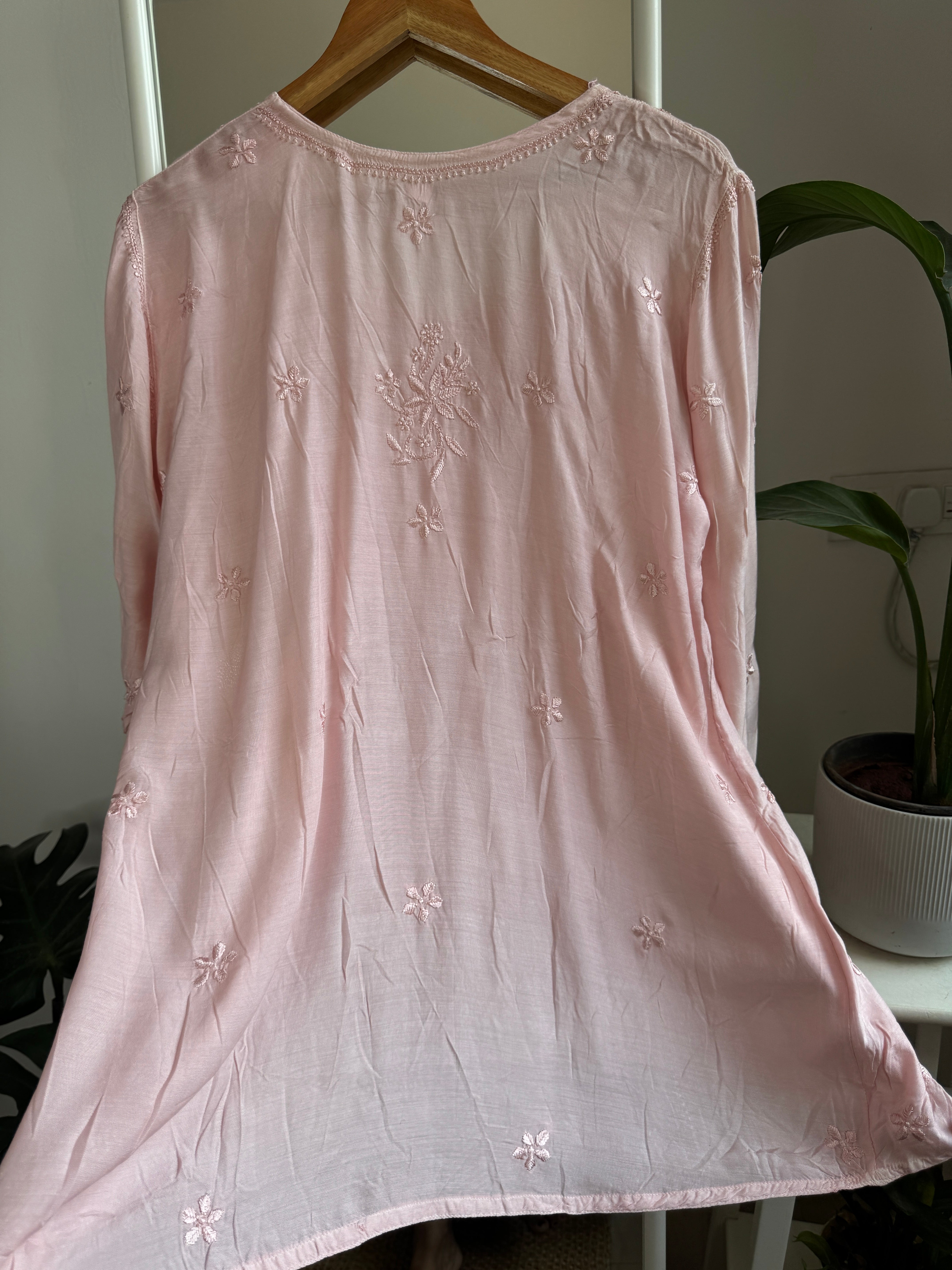 Chikankari Muslin Peplum short Top in Pale Pink ARIAA CHIKANKARI 