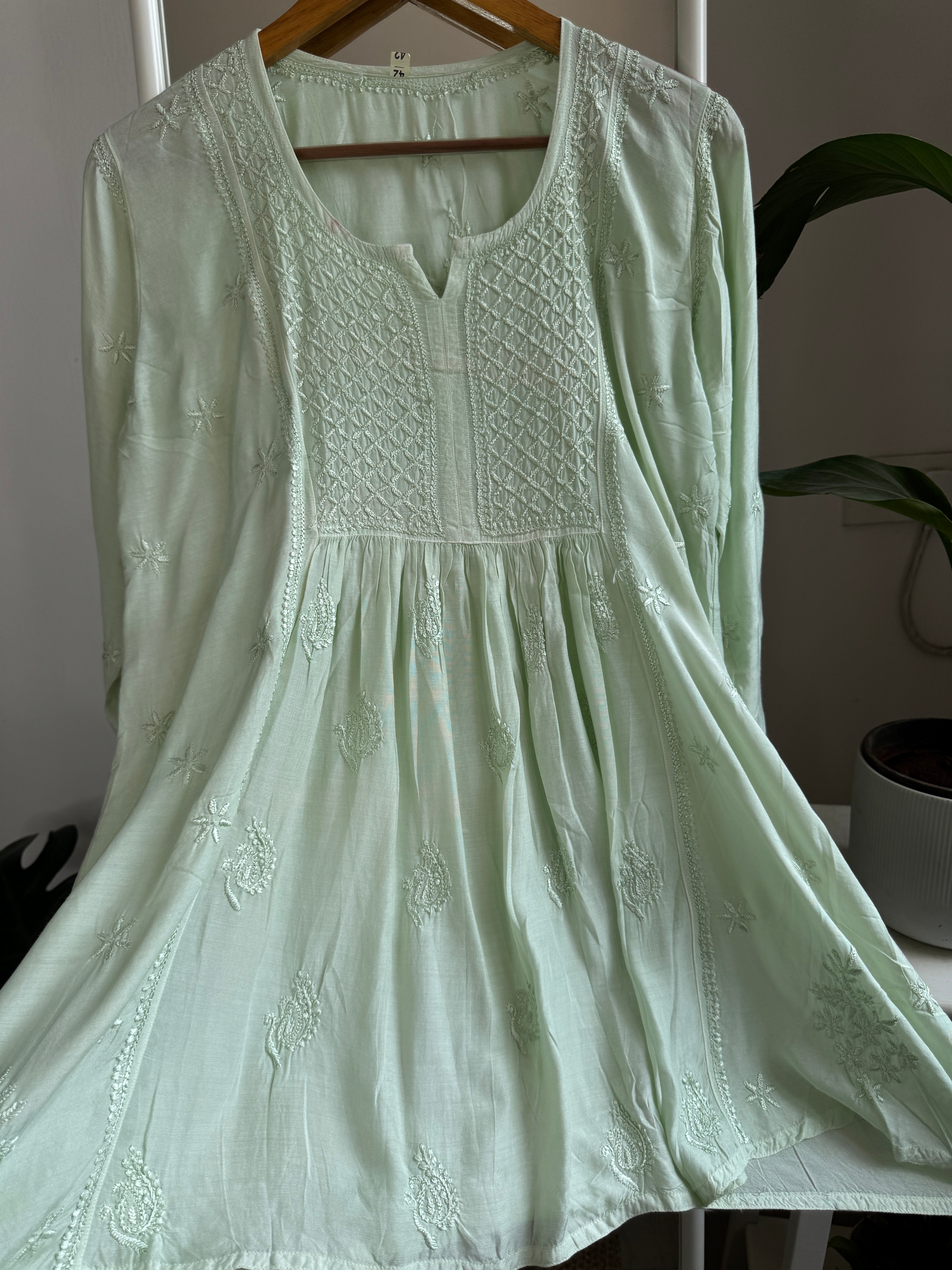 Chikankari Muslin Peplum short Top in Green ARIAA CHIKANKARI 