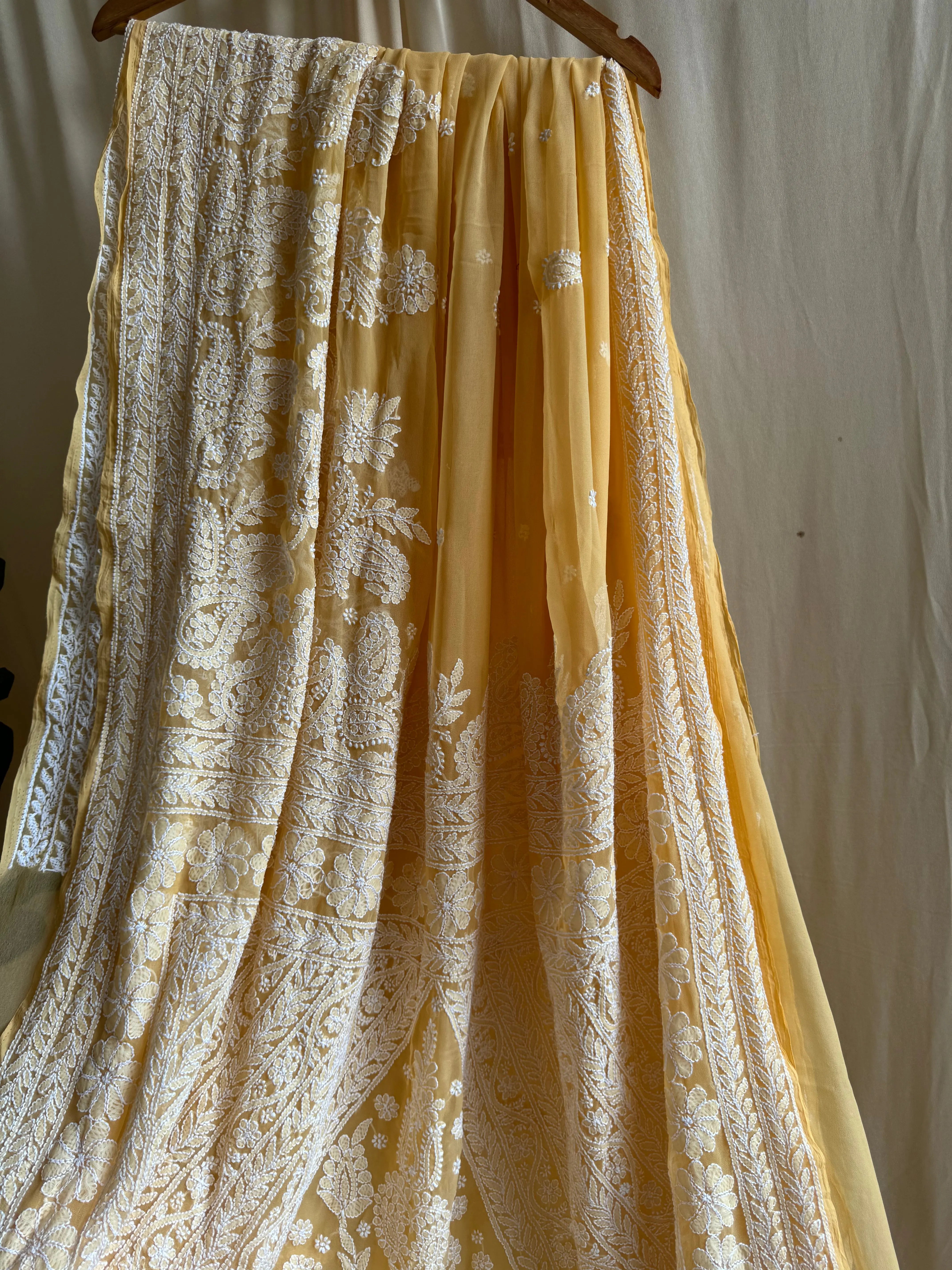 Georgette Chikankari saree in Beige ARIAA CHIKANKARI 