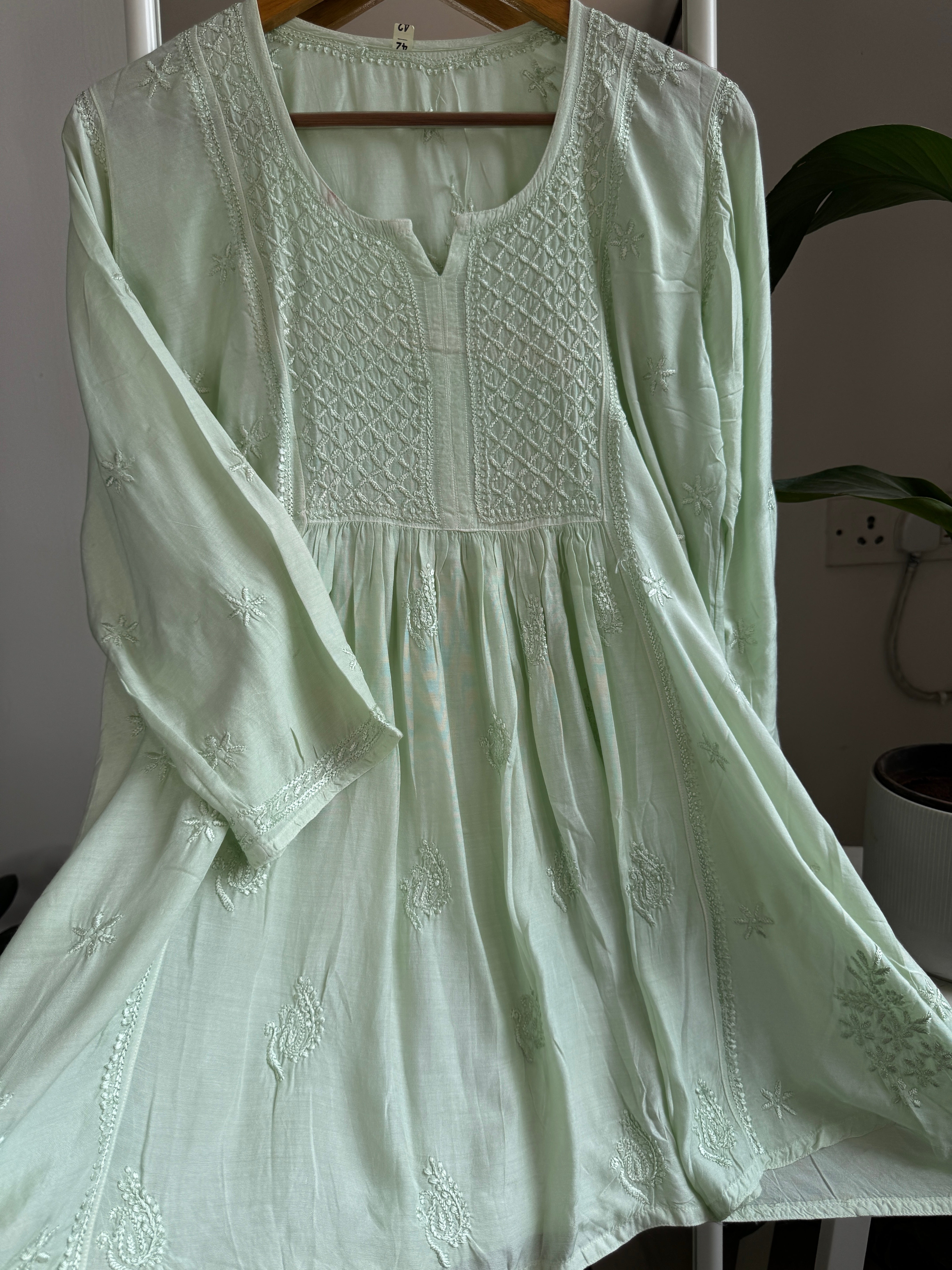 Chikankari Muslin Peplum short Top in Green ARIAA CHIKANKARI 