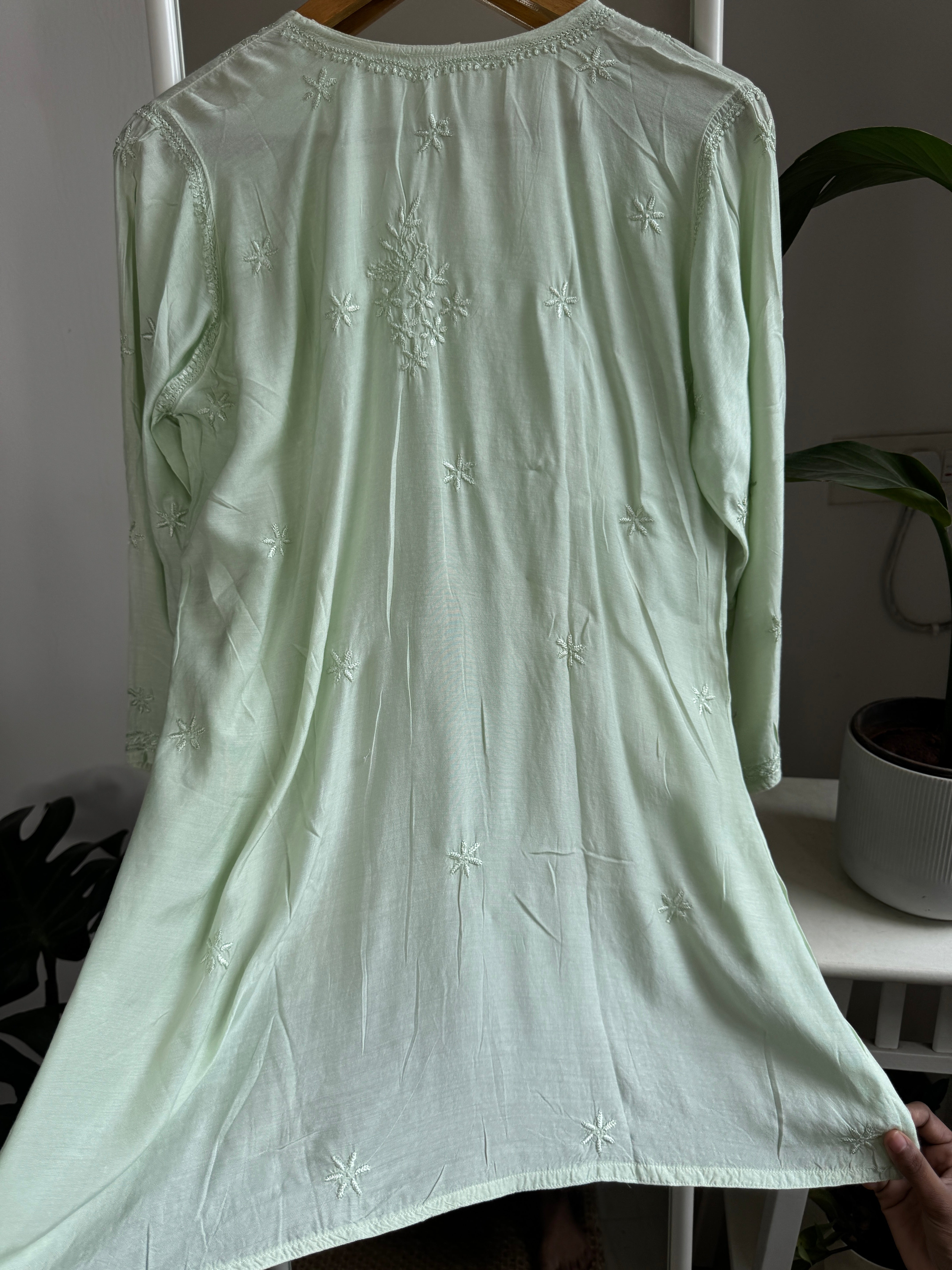 Chikankari Muslin Peplum short Top in Green ARIAA CHIKANKARI 