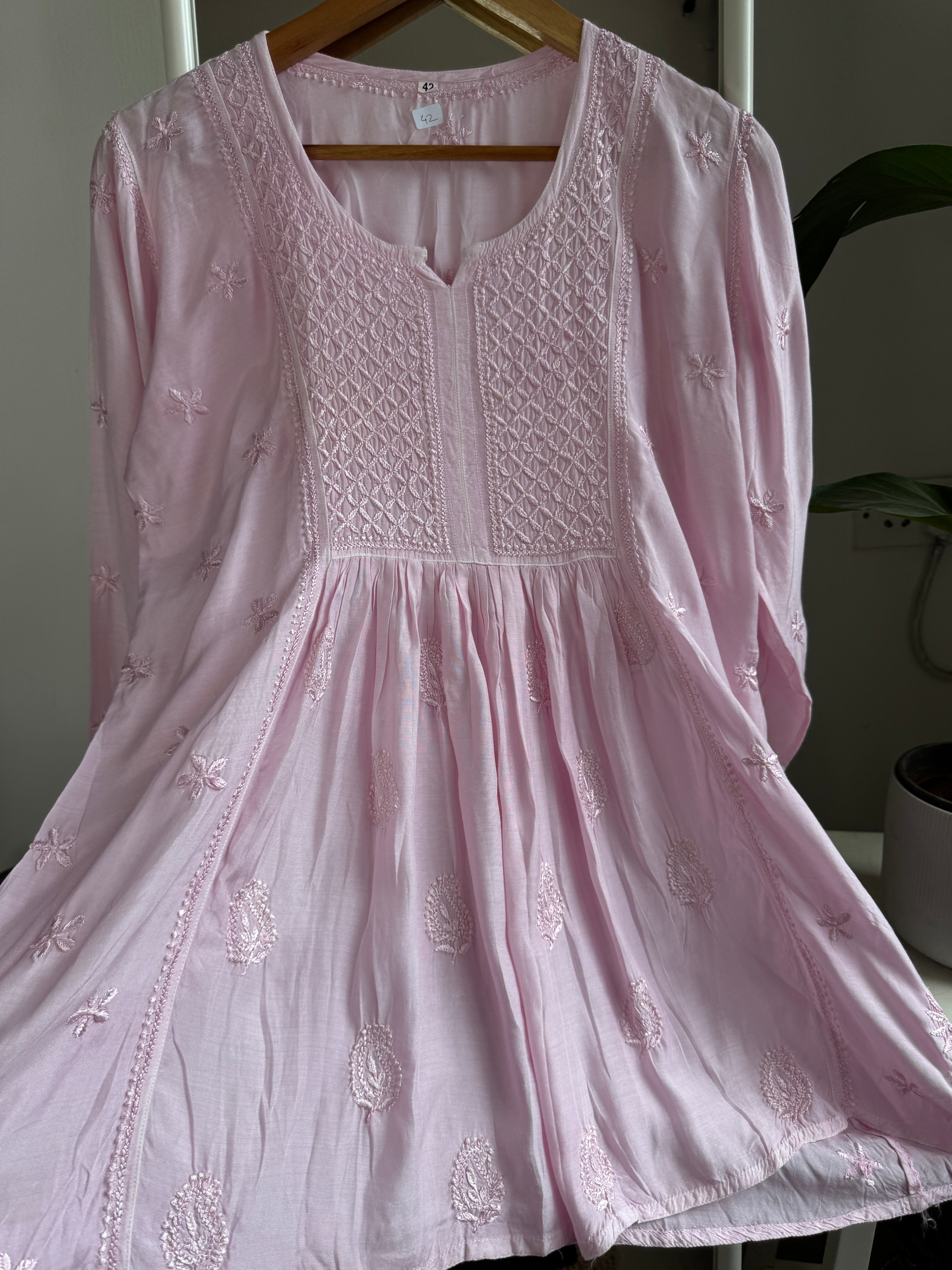 Chikankari Muslin Peplum short Top in Pink ARIAA CHIKANKARI 