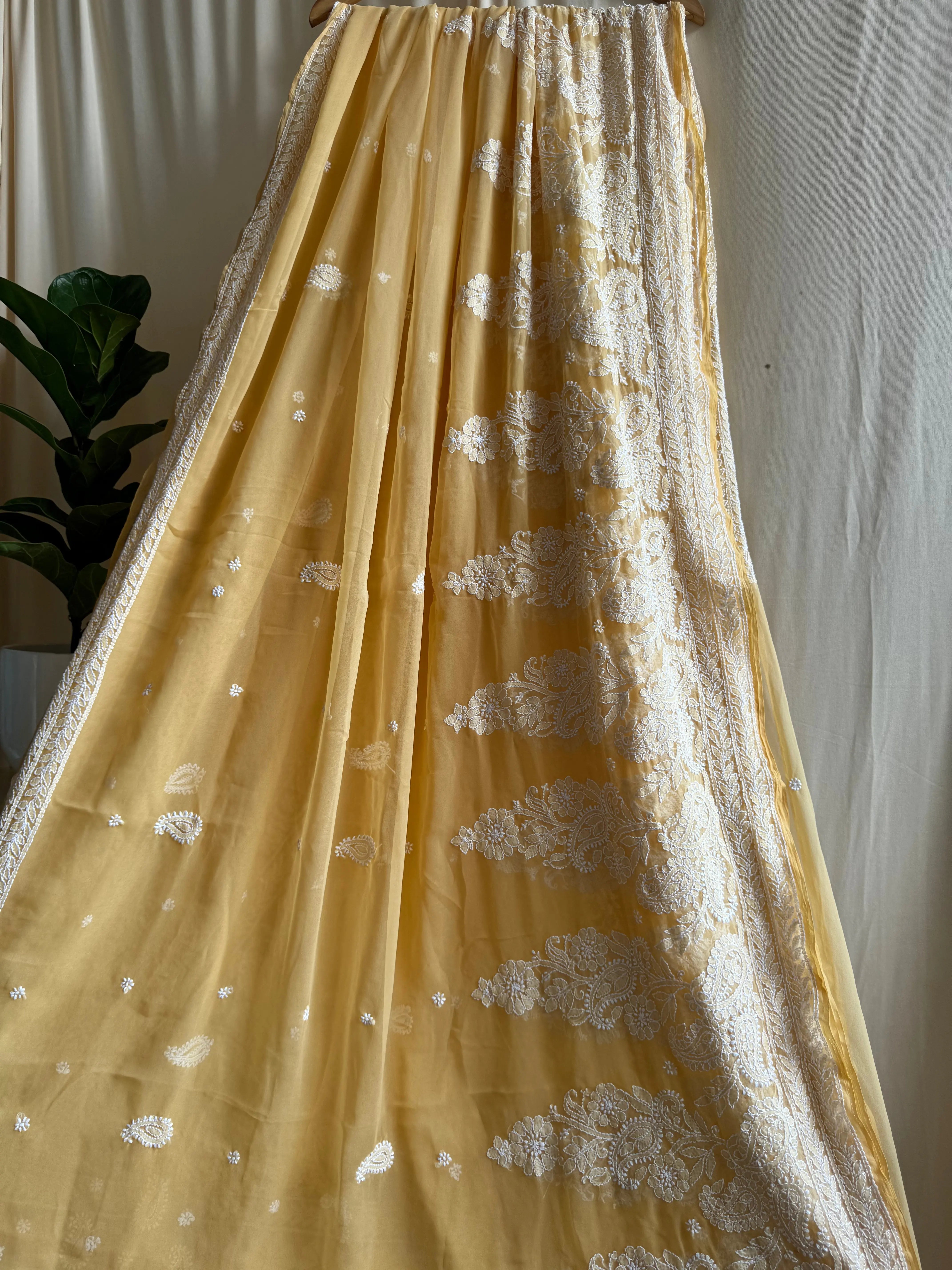 Georgette Chikankari saree in Beige ARIAA CHIKANKARI 