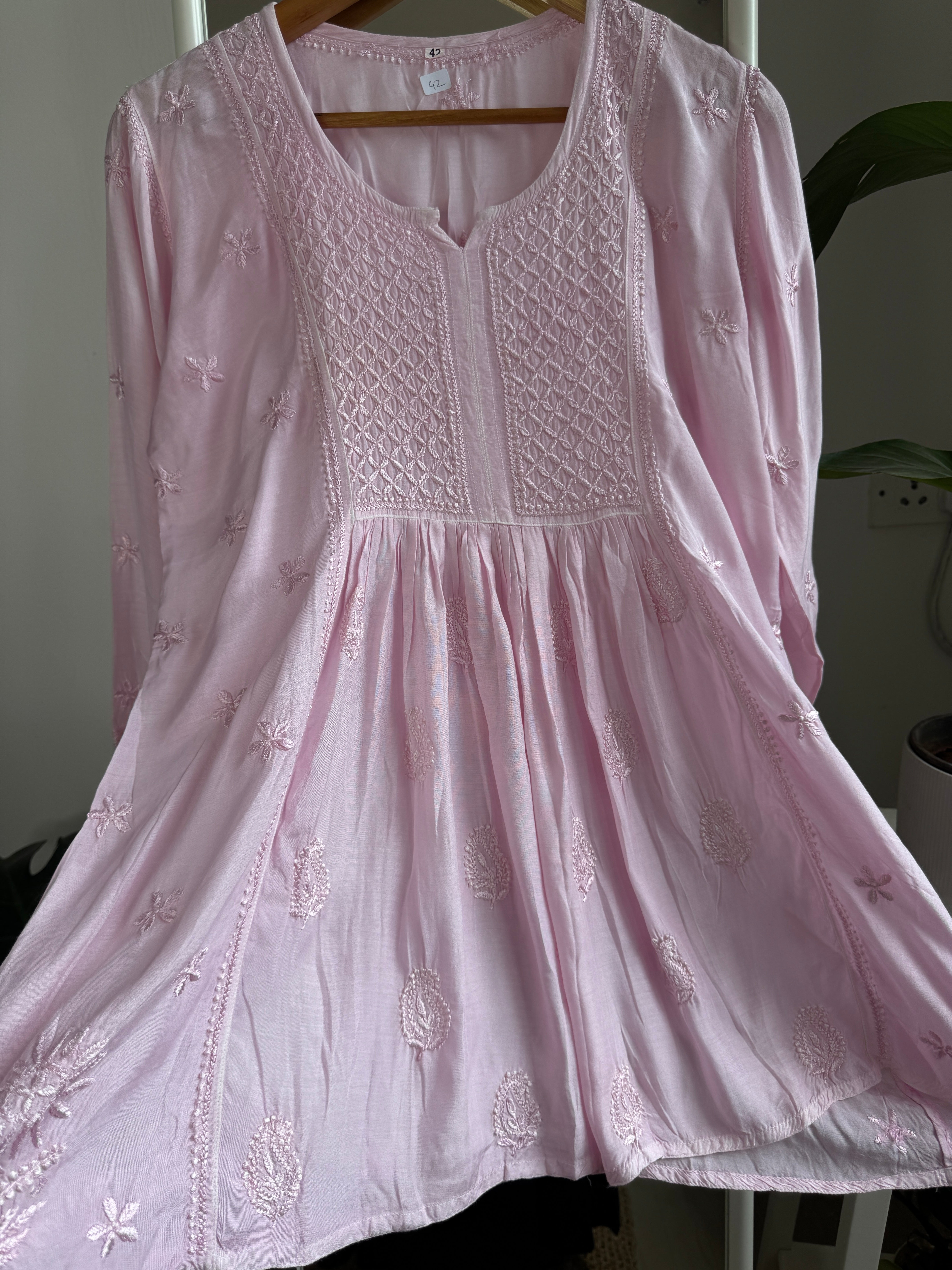 Chikankari Muslin Peplum short Top in Pink ARIAA CHIKANKARI 