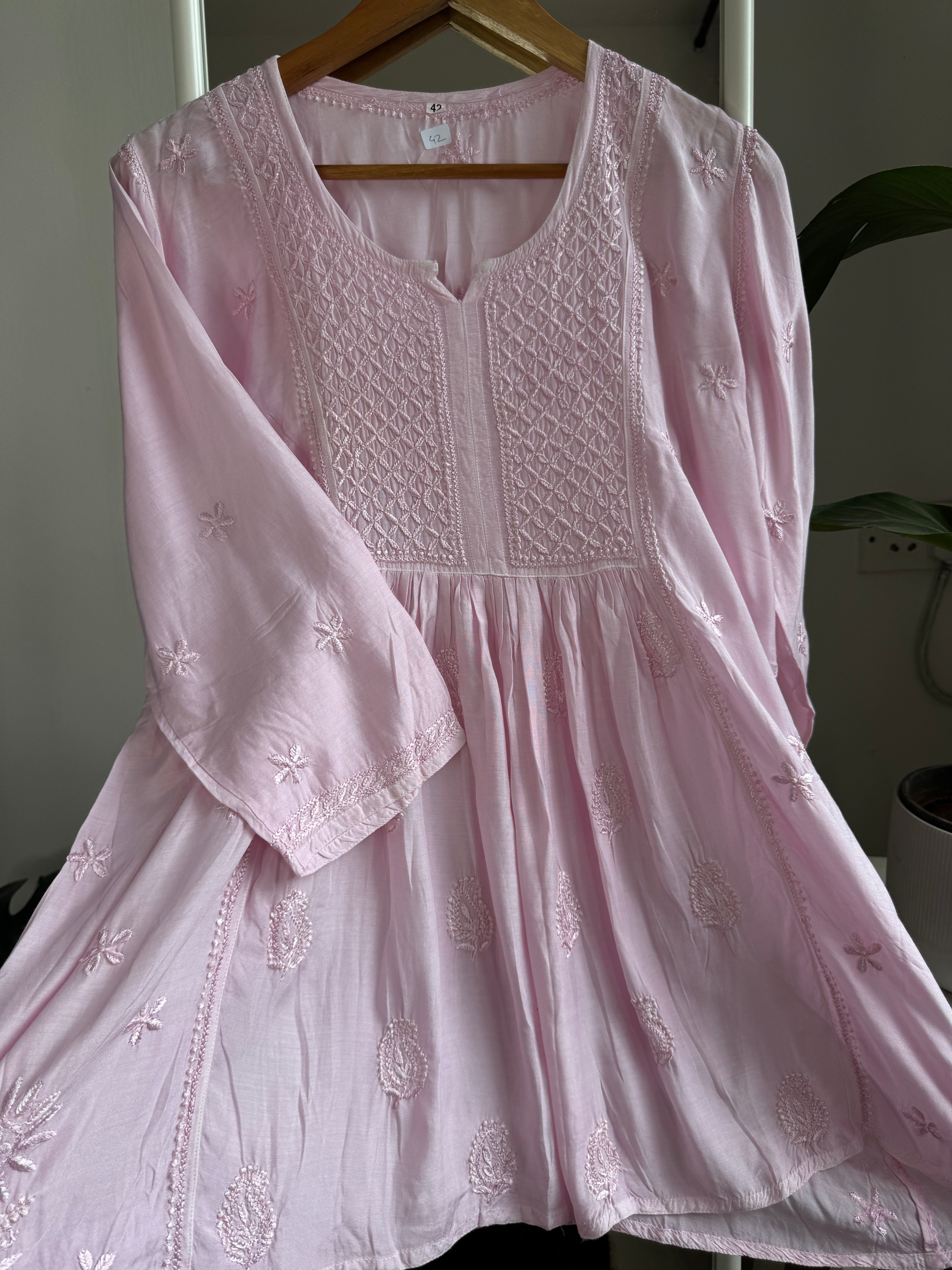 Chikankari Muslin Peplum short Top in Pink ARIAA CHIKANKARI 