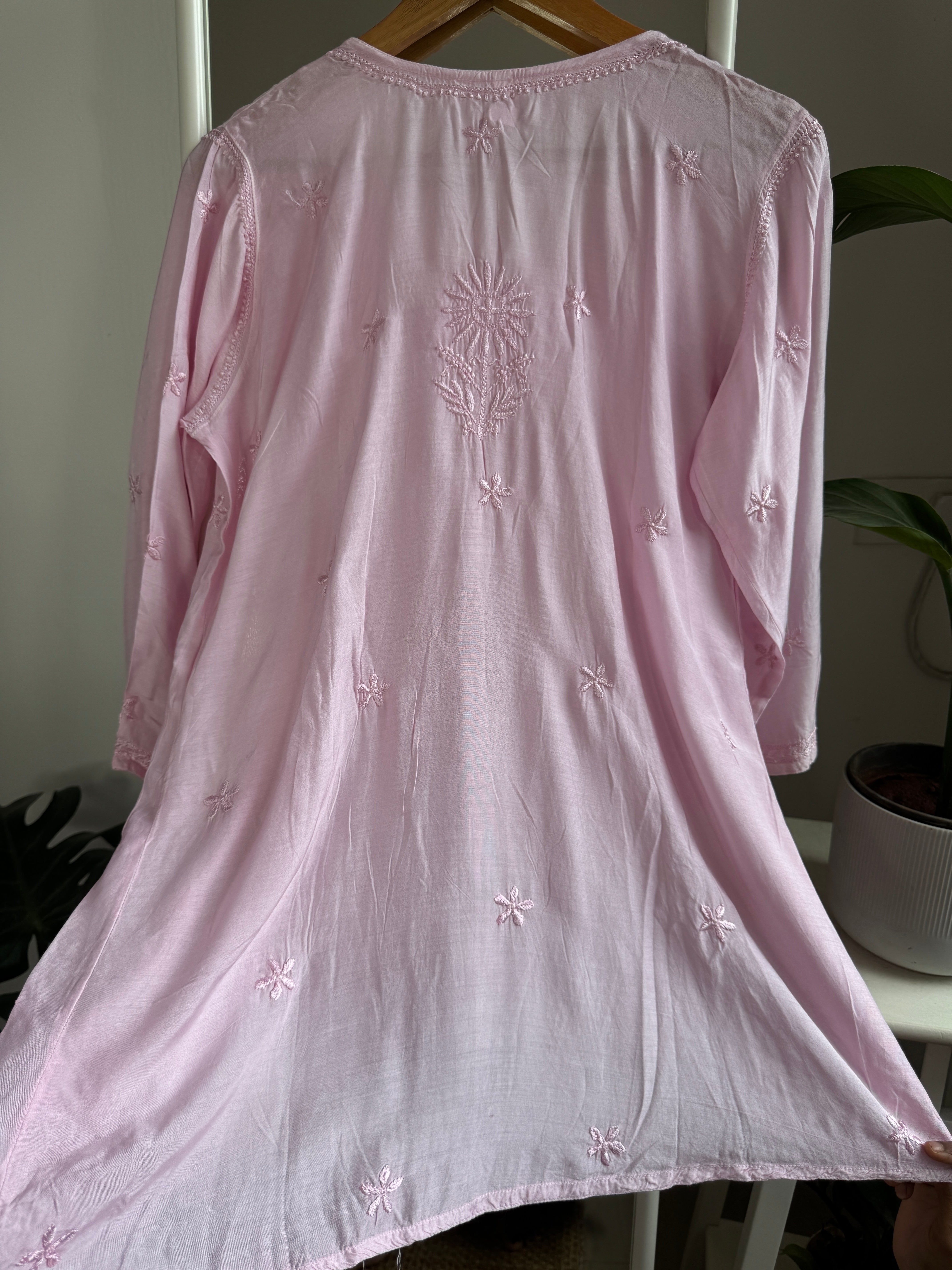 Chikankari Muslin Peplum short Top in Pink ARIAA CHIKANKARI 