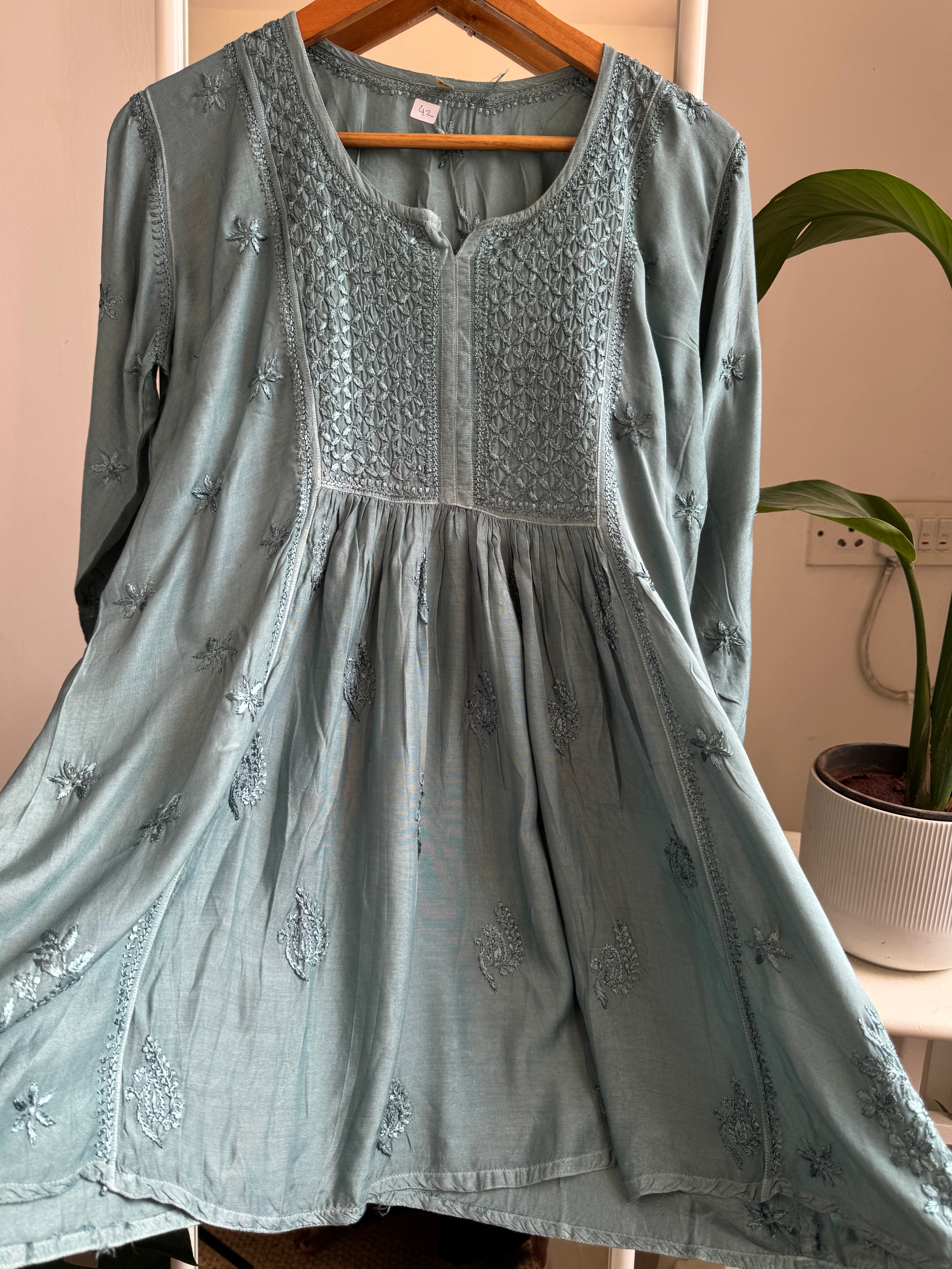 Chikankari Muslin Peplum short Top in Turquoise ARIAA CHIKANKARI 