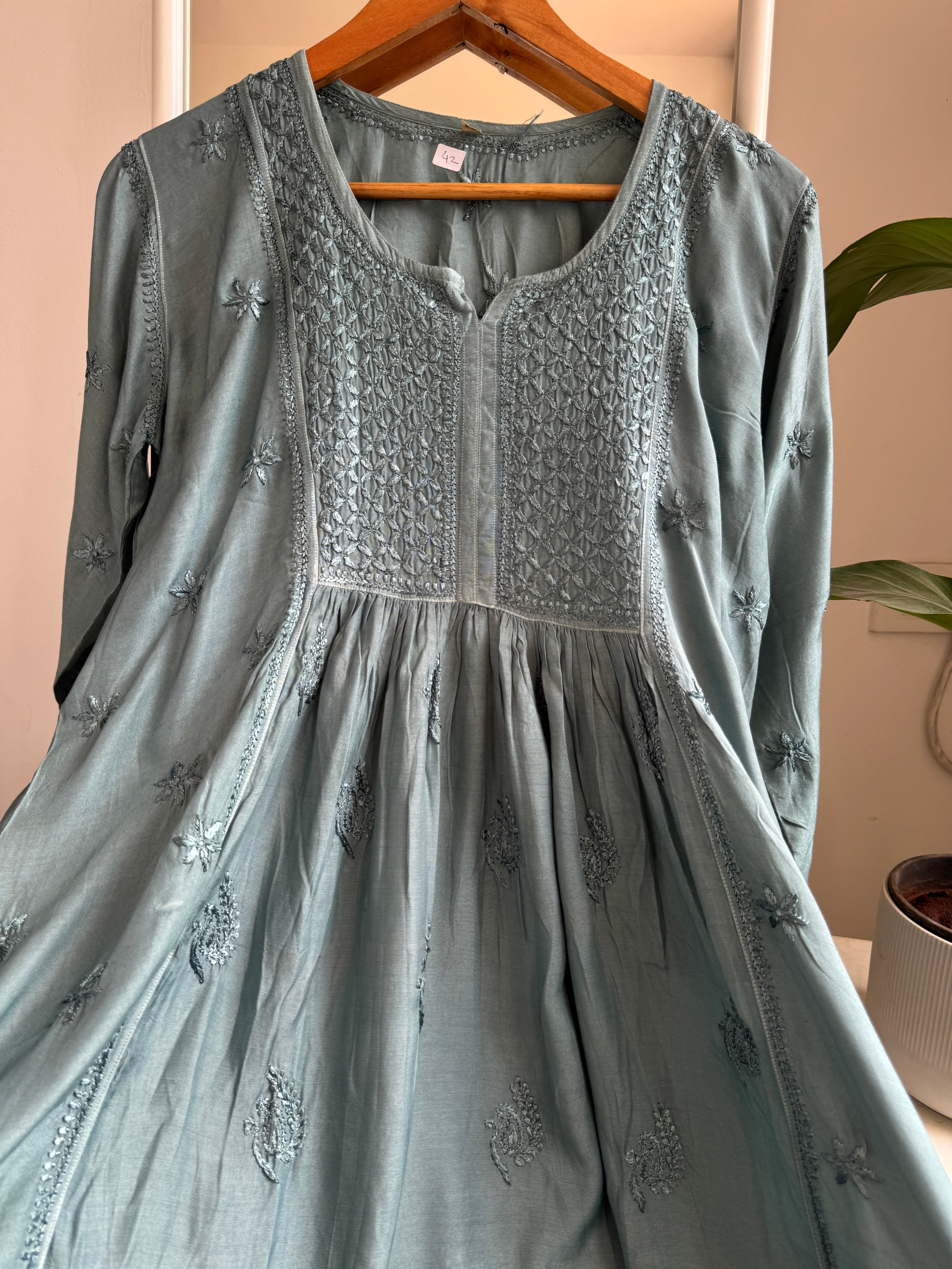 Chikankari Muslin Peplum short Top in Turquoise ARIAA CHIKANKARI 