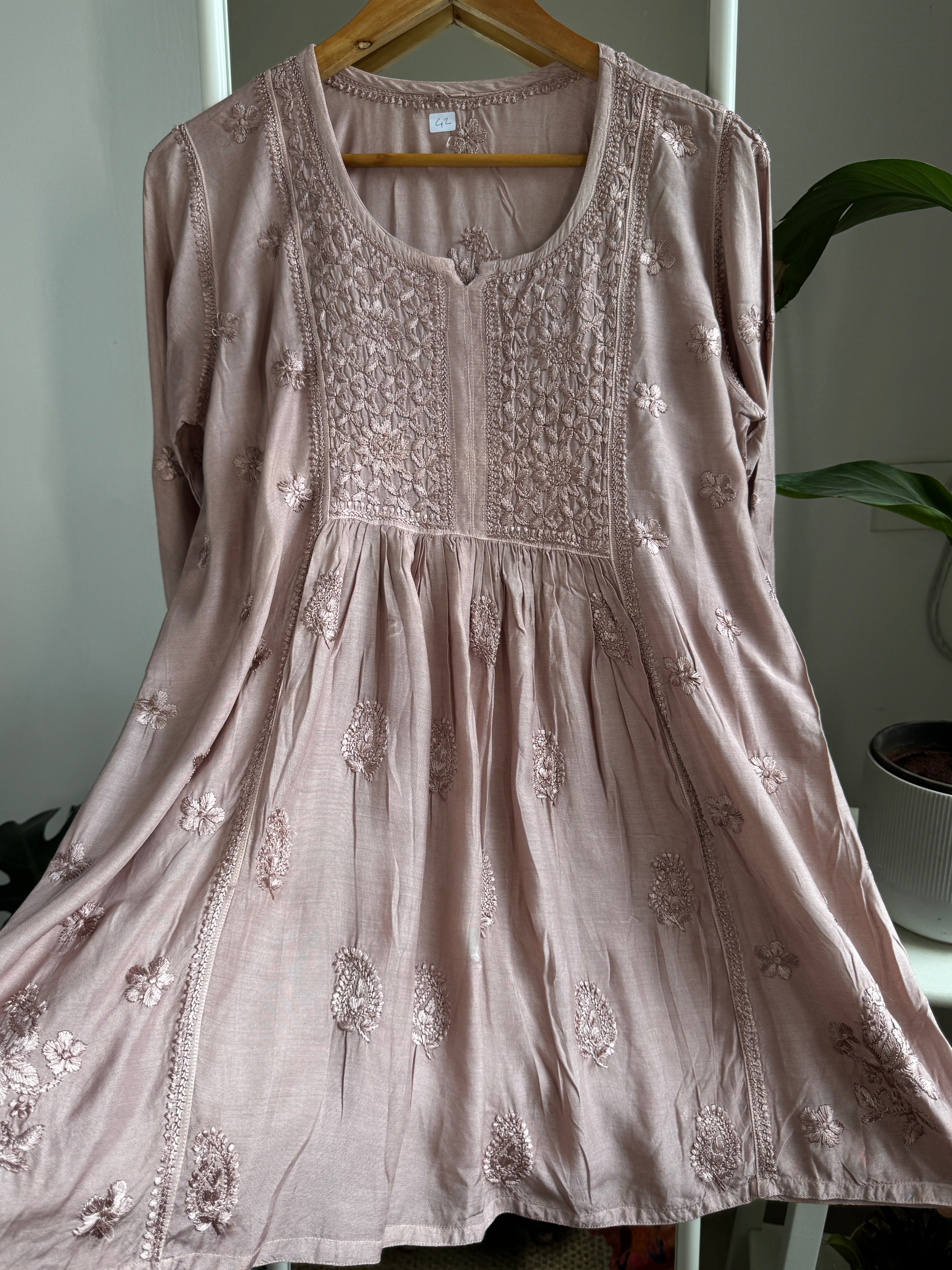 Chikankari Muslin Peplum short Top in Nude Pink ARIAA CHIKANKARI 