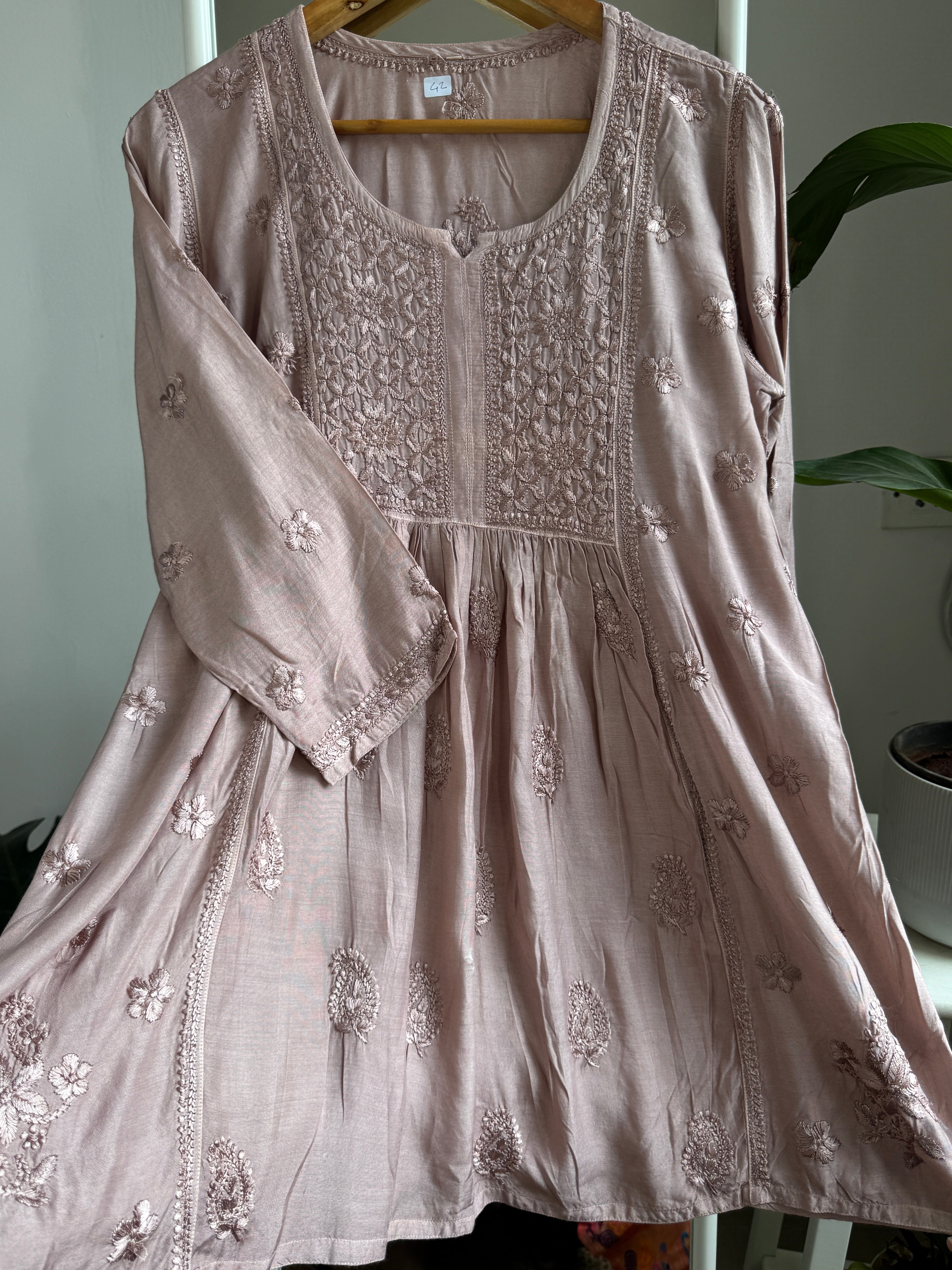 Chikankari Muslin Peplum short Top in Nude Pink ARIAA CHIKANKARI 