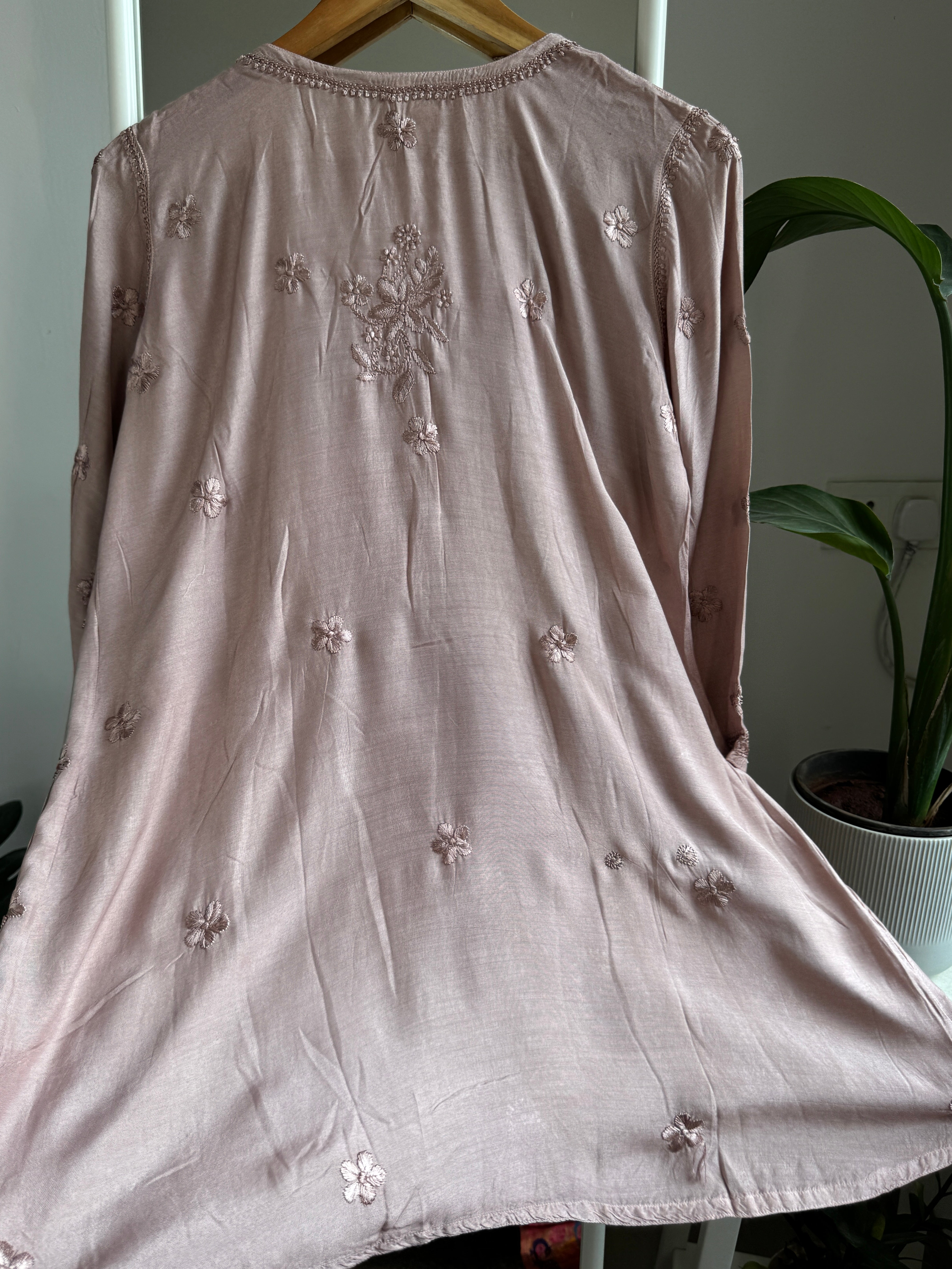 Chikankari Muslin Peplum short Top in Nude Pink ARIAA CHIKANKARI 