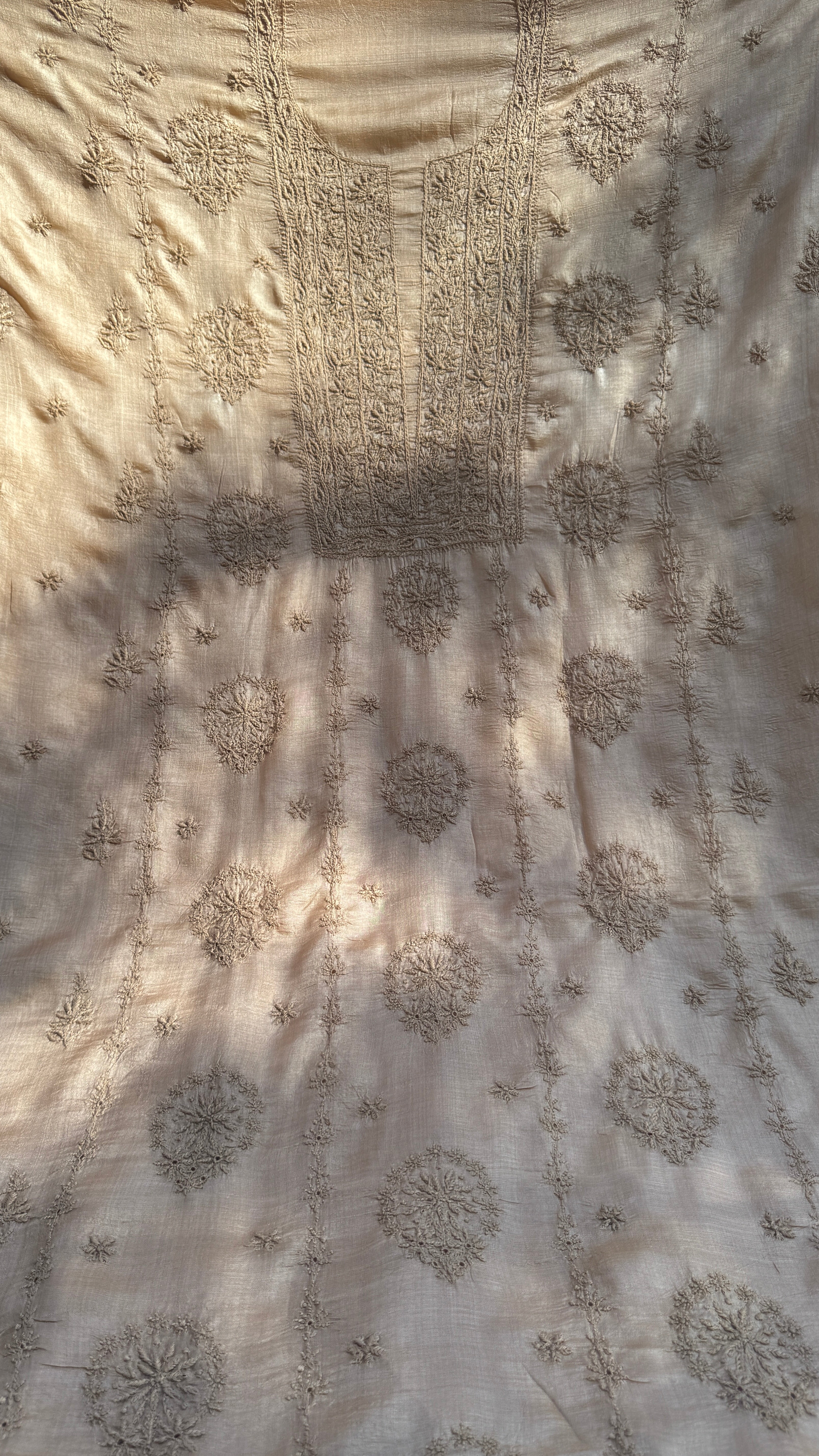 Pure Tussar Silk Chikankari Length with Dupatta - Dune Beige