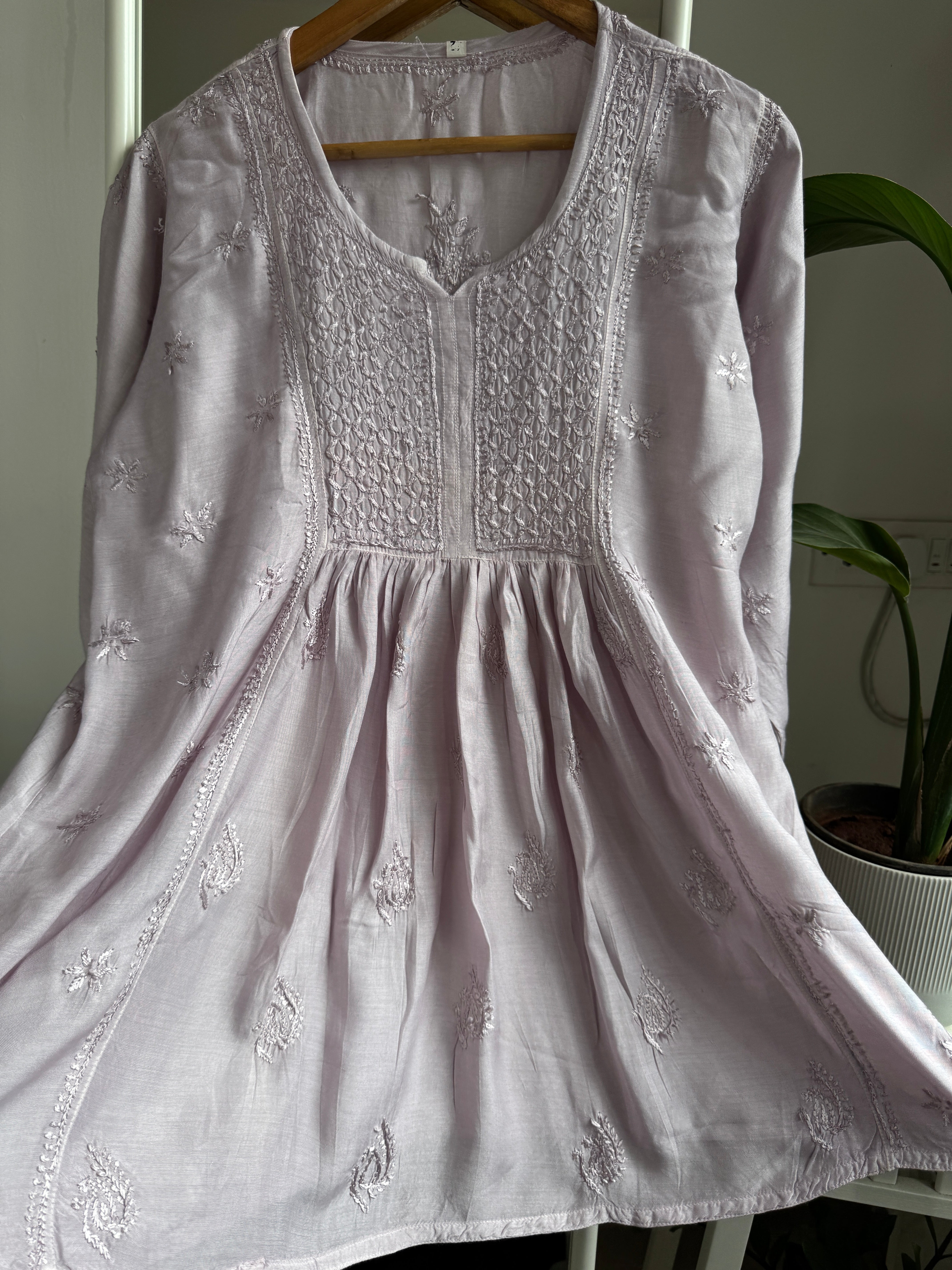 Chikankari Muslin Peplum short Top in Mauve ARIAA CHIKANKARI 