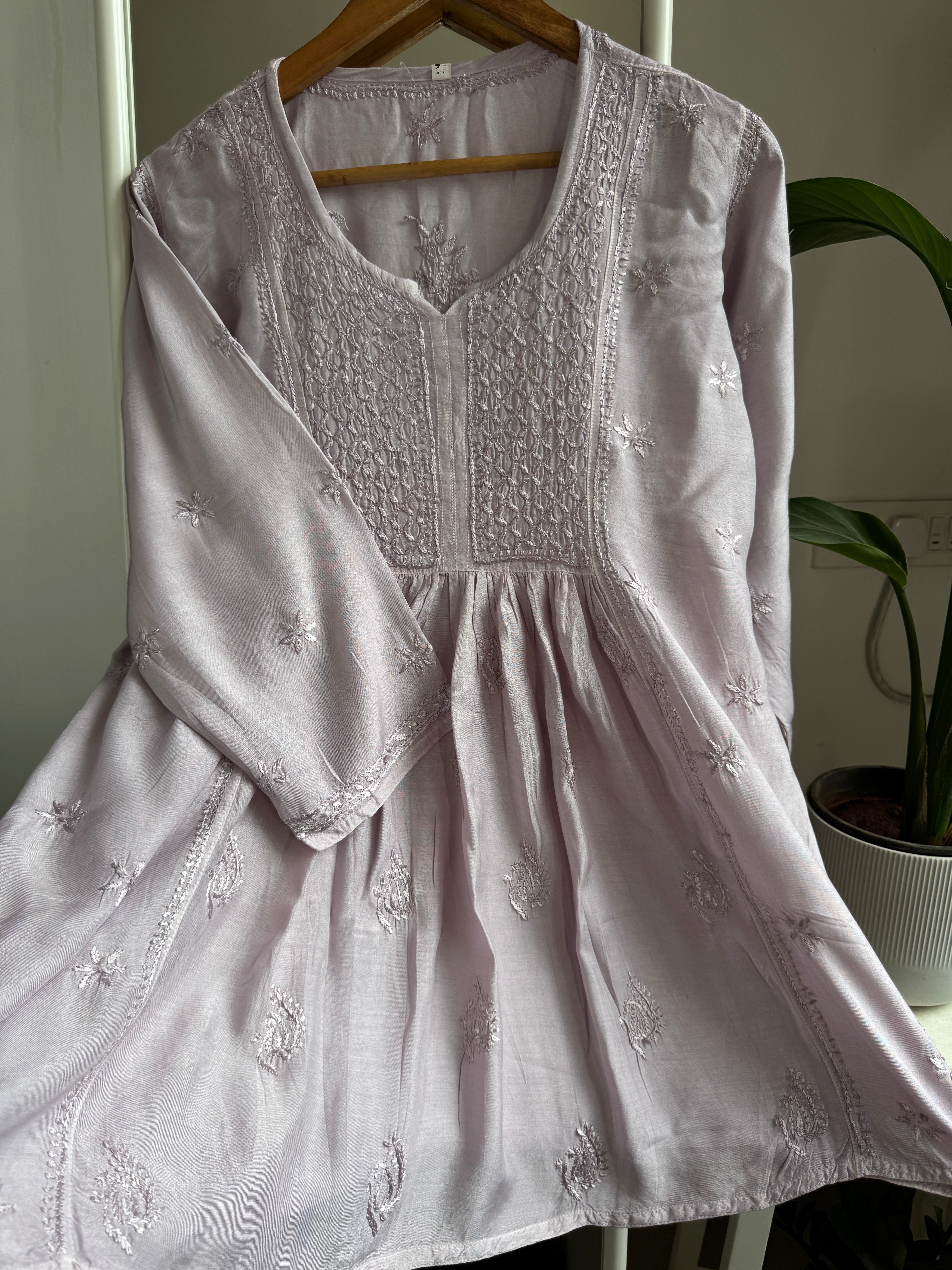 Chikankari Muslin Peplum short Top in Mauve ARIAA CHIKANKARI 