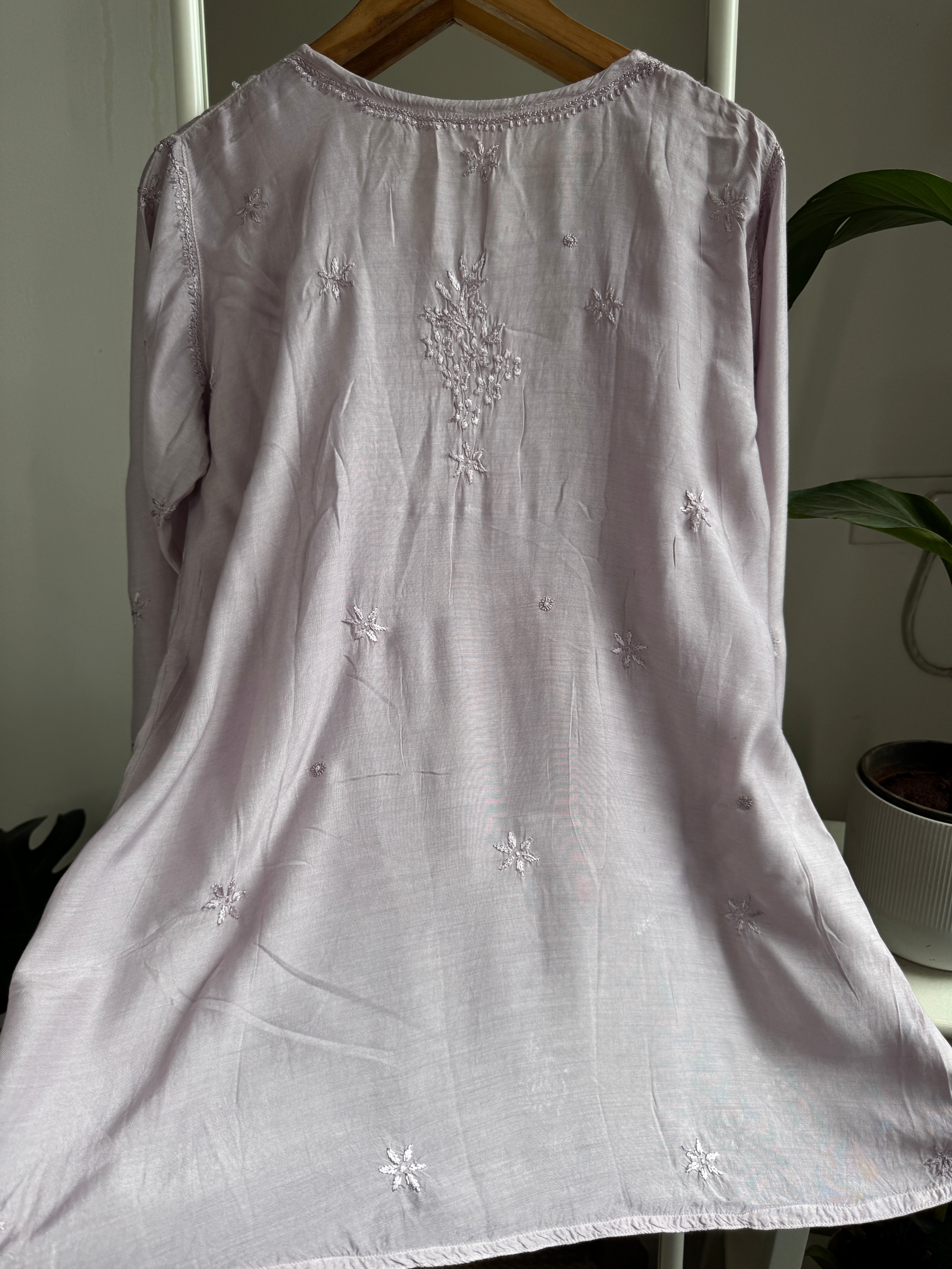 Chikankari Muslin Peplum short Top in Mauve ARIAA CHIKANKARI 
