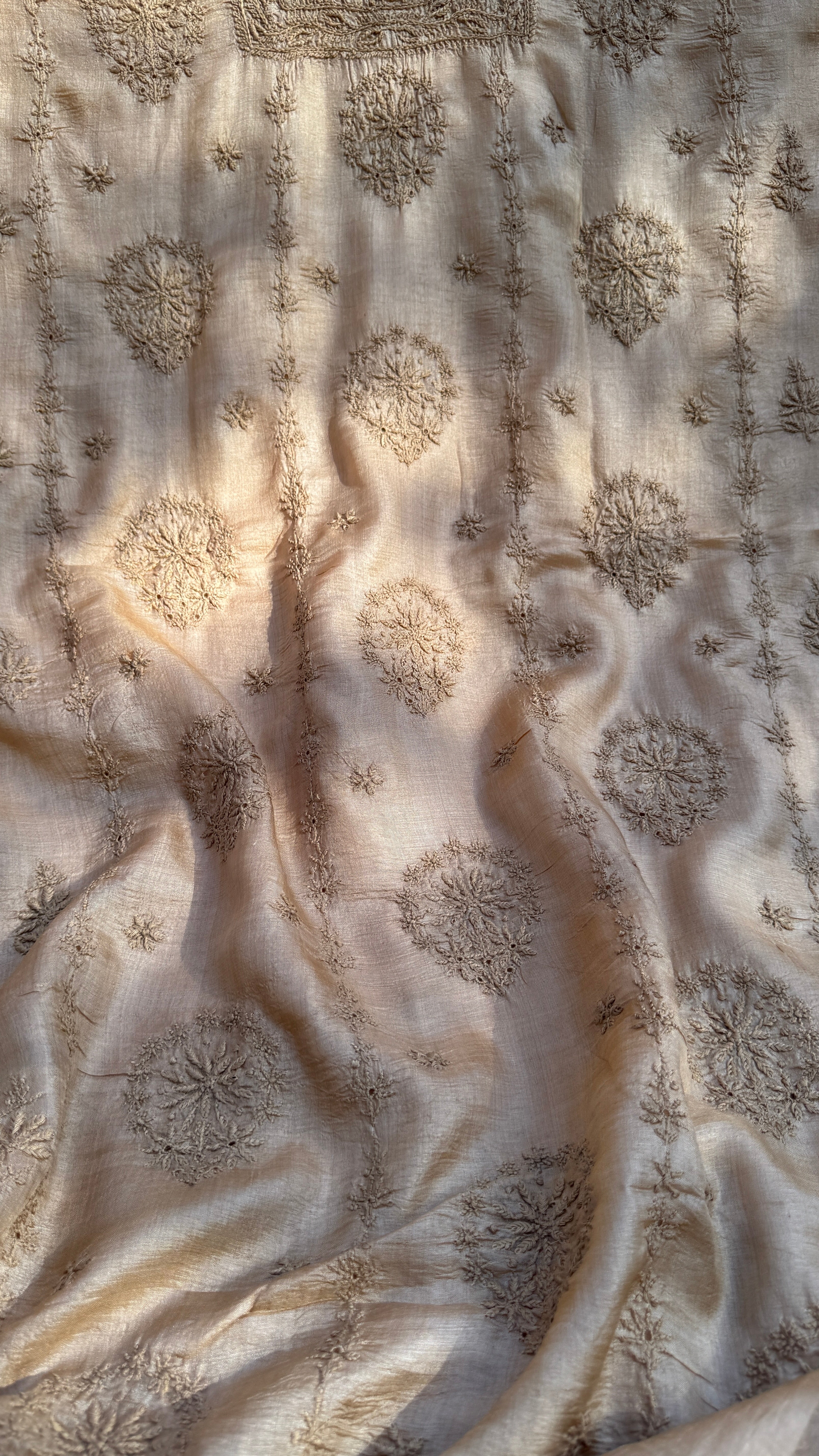 Pure Tussar Silk Chikankari Length with Dupatta - Dune Beige