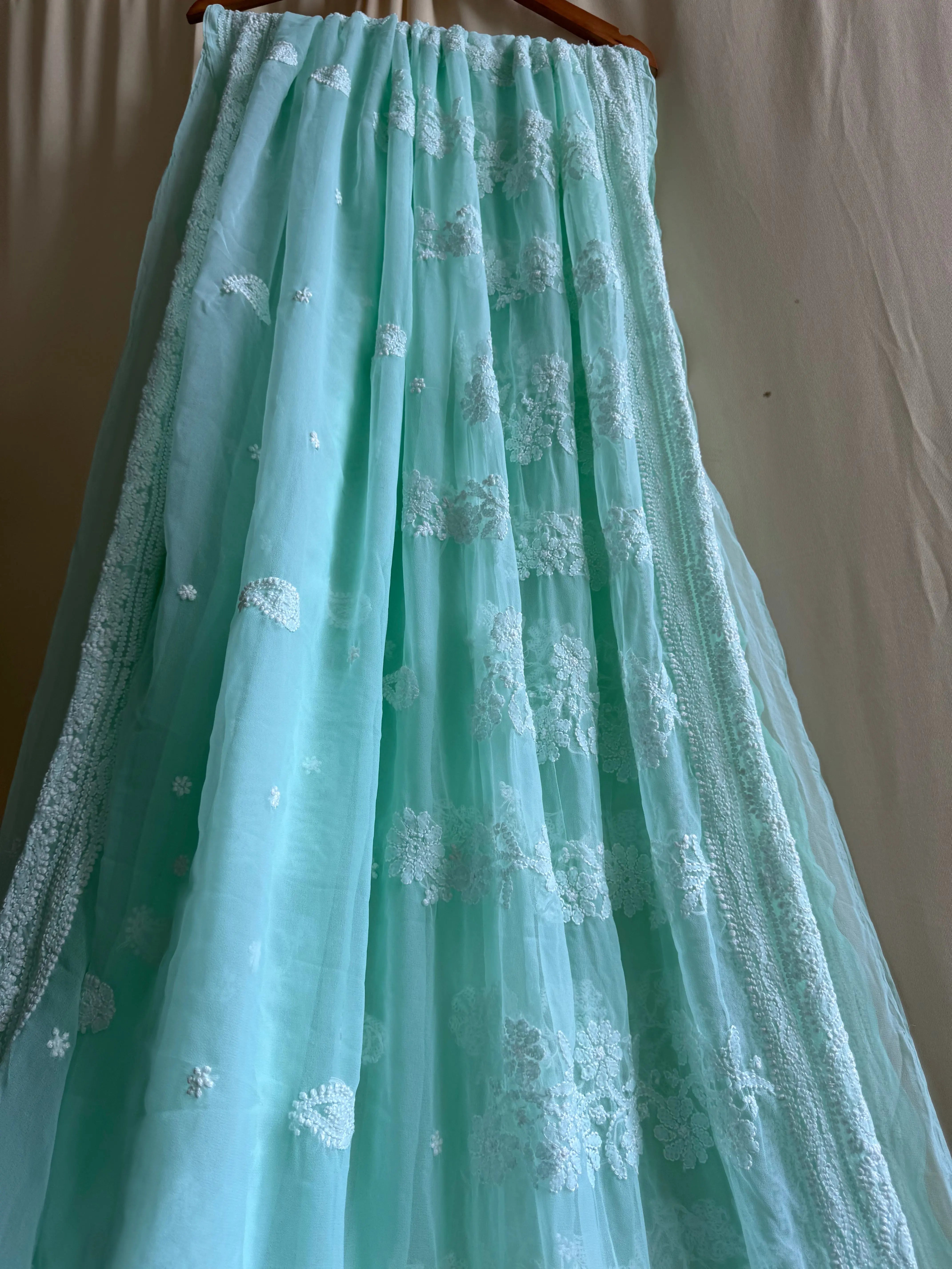 Georgette Chikankari saree in Sea Green ARIAA CHIKANKARI 