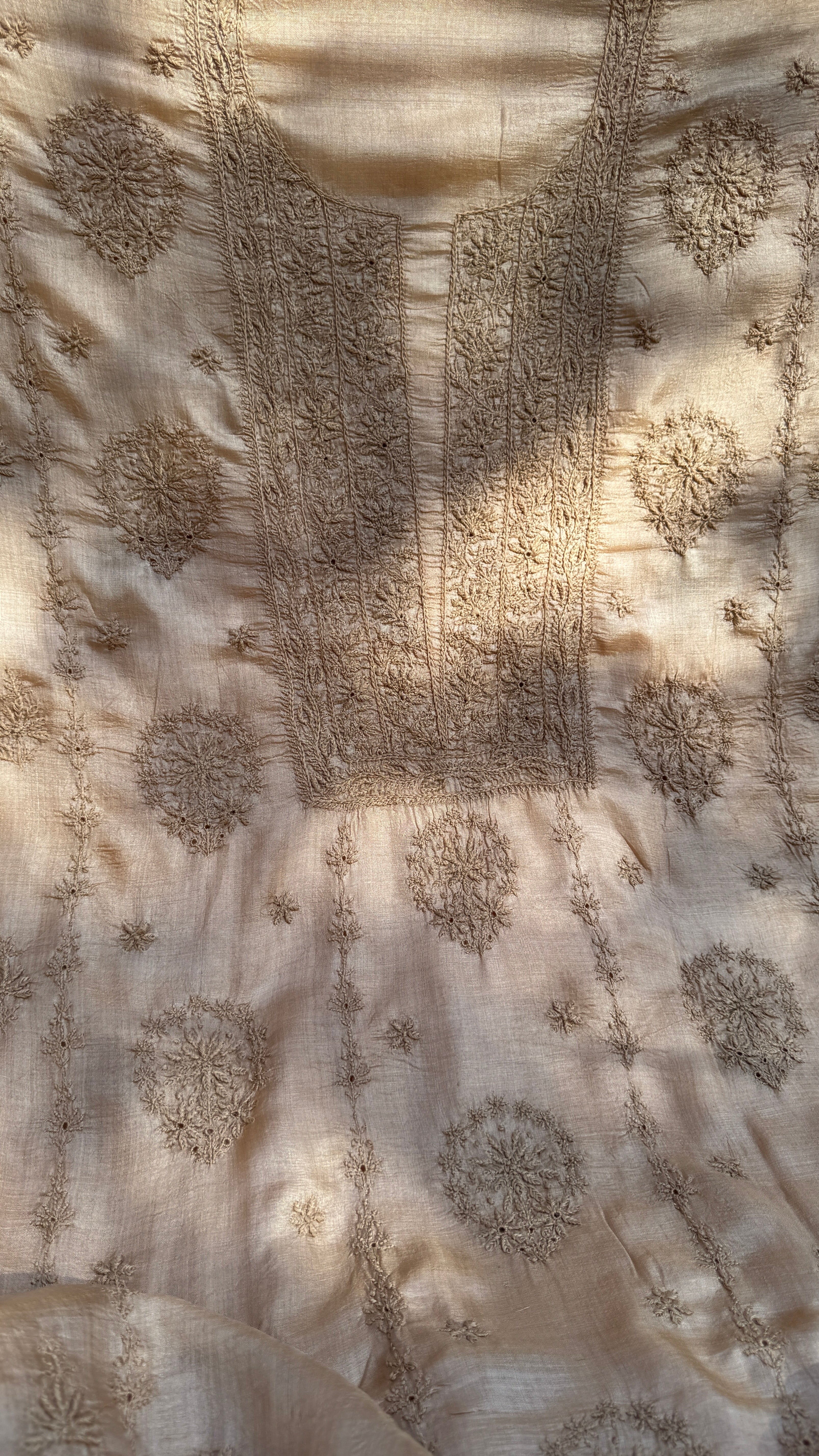 Pure Tussar Silk Chikankari Length with Dupatta - Dune Beige