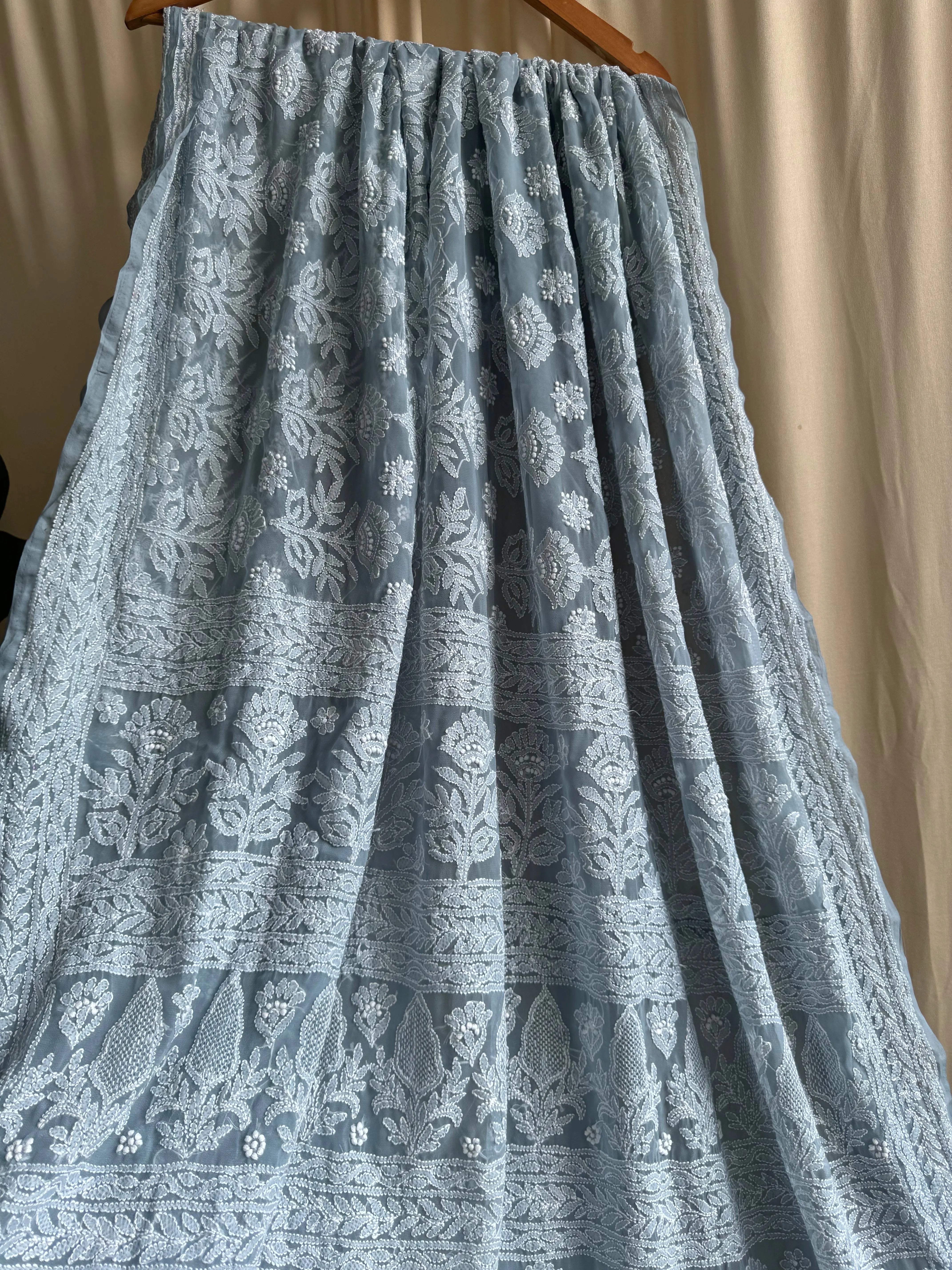 Georgette Chikankari saree in Grey ARIAA CHIKANKARI 