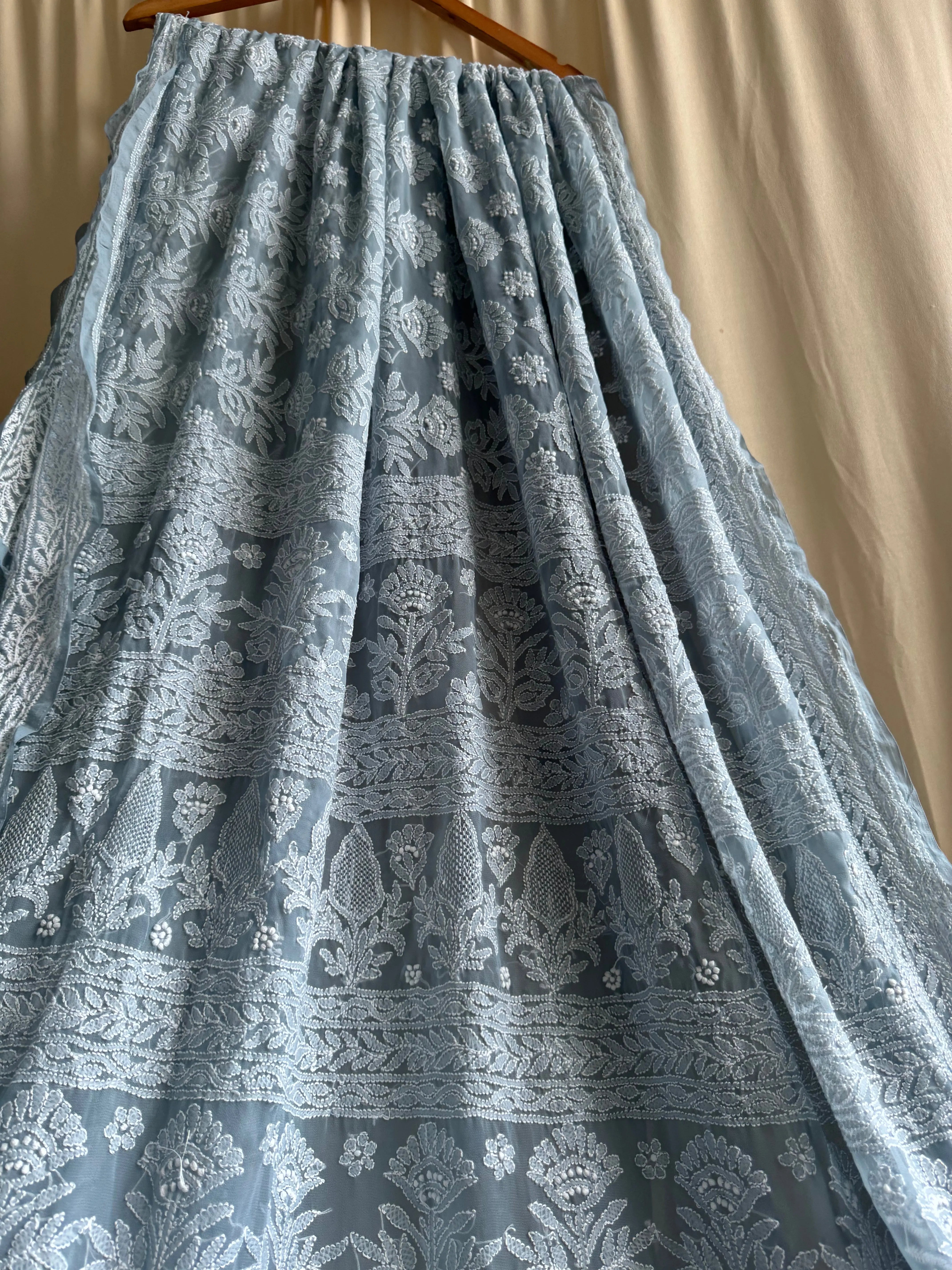 Georgette Chikankari saree in Grey ARIAA CHIKANKARI 