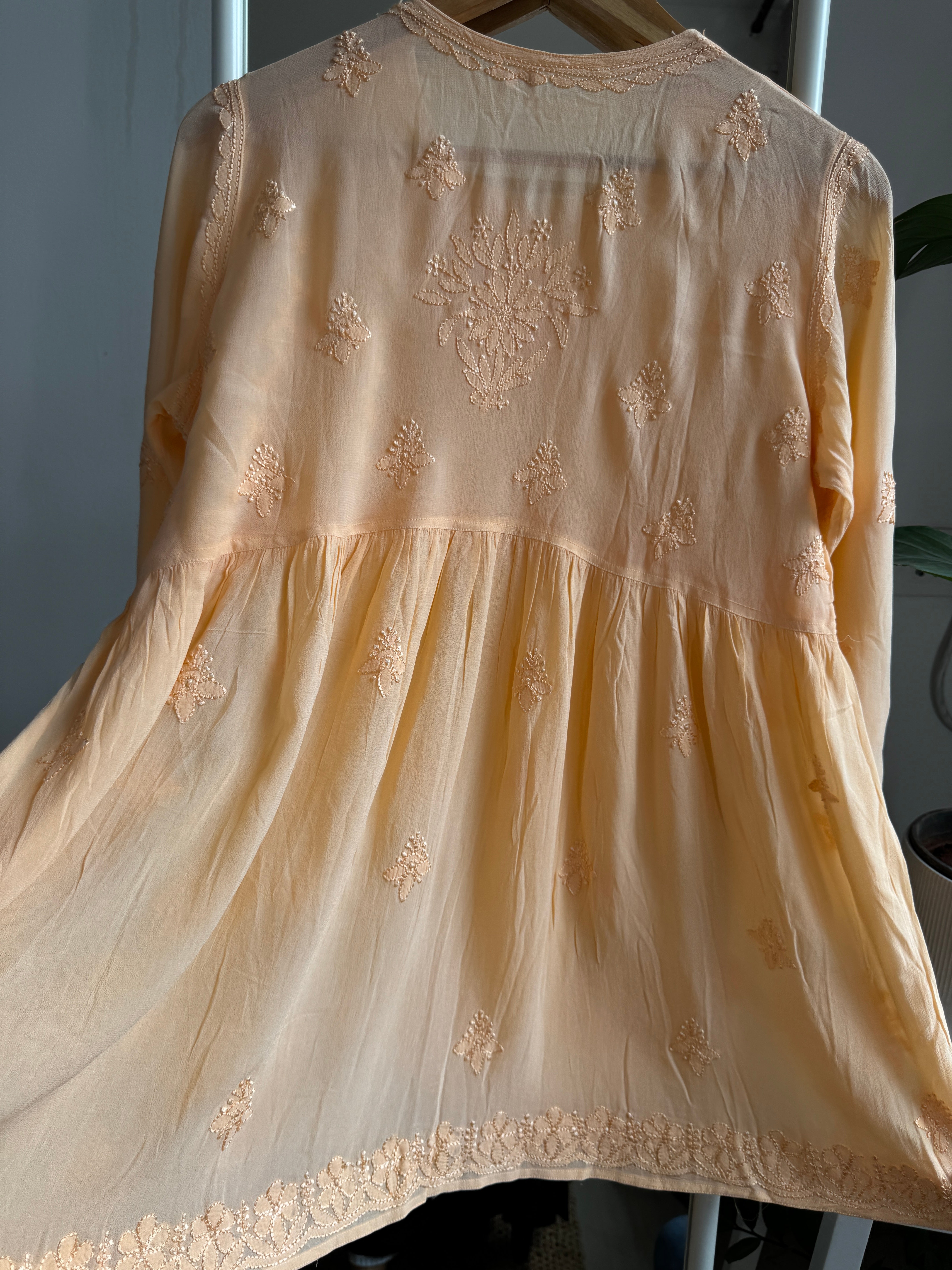 Chikankari Viscose Georgette  Peplum short Top in Peach ARIAA CHIKANKARI 
