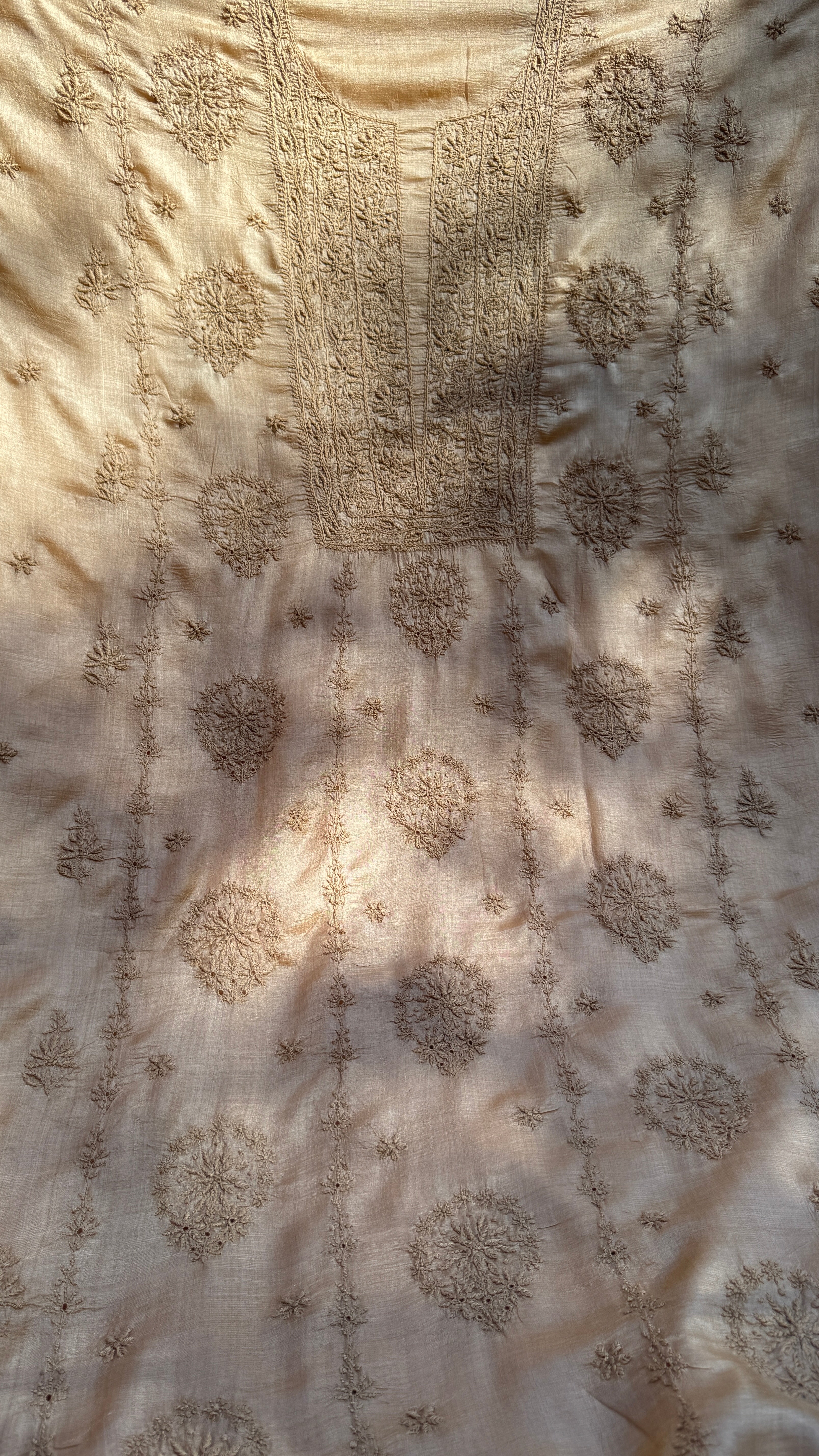 Pure Tussar Silk Chikankari Length with Dupatta - Dune Beige