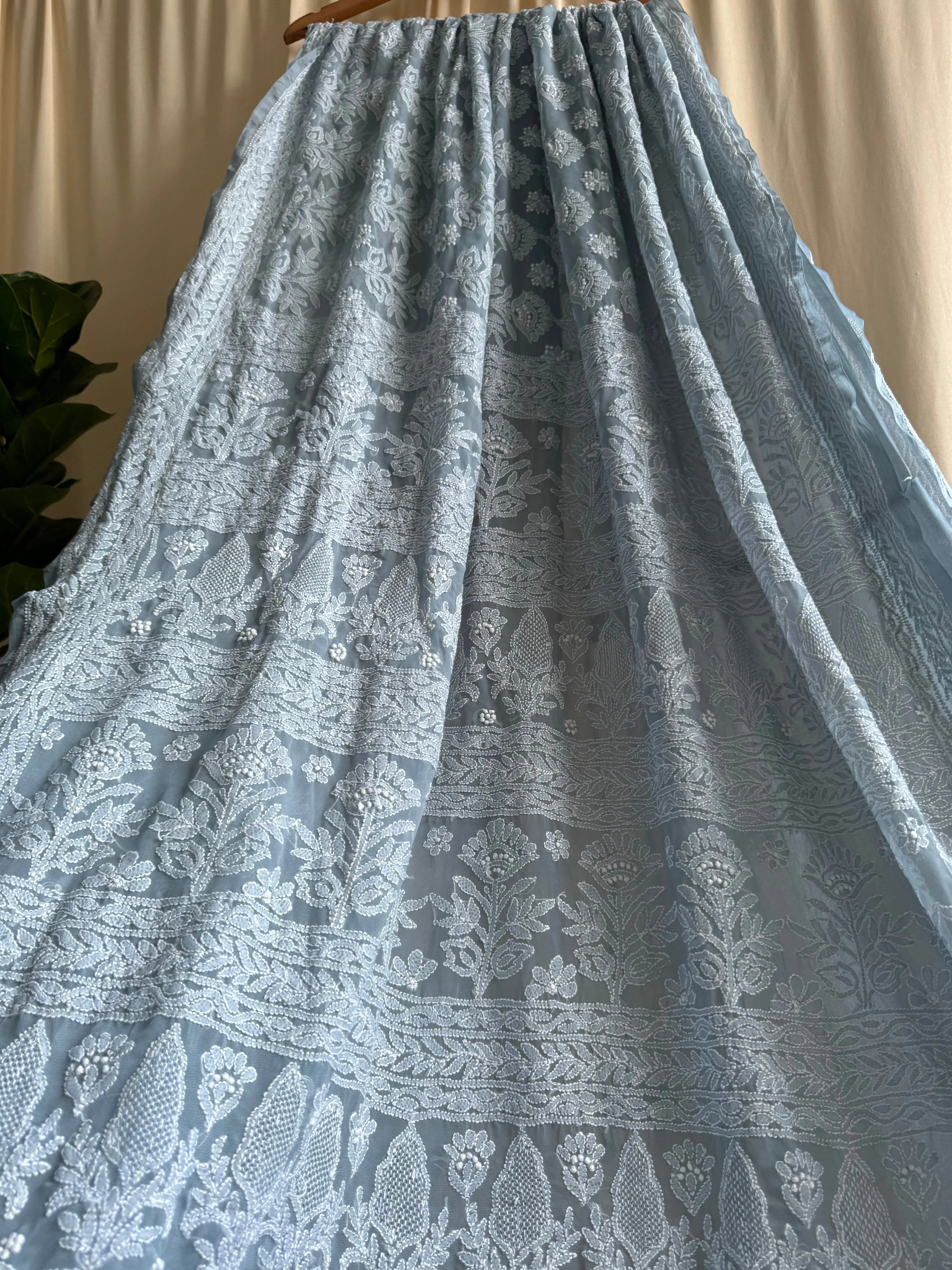 Georgette Chikankari saree in Grey ARIAA CHIKANKARI 