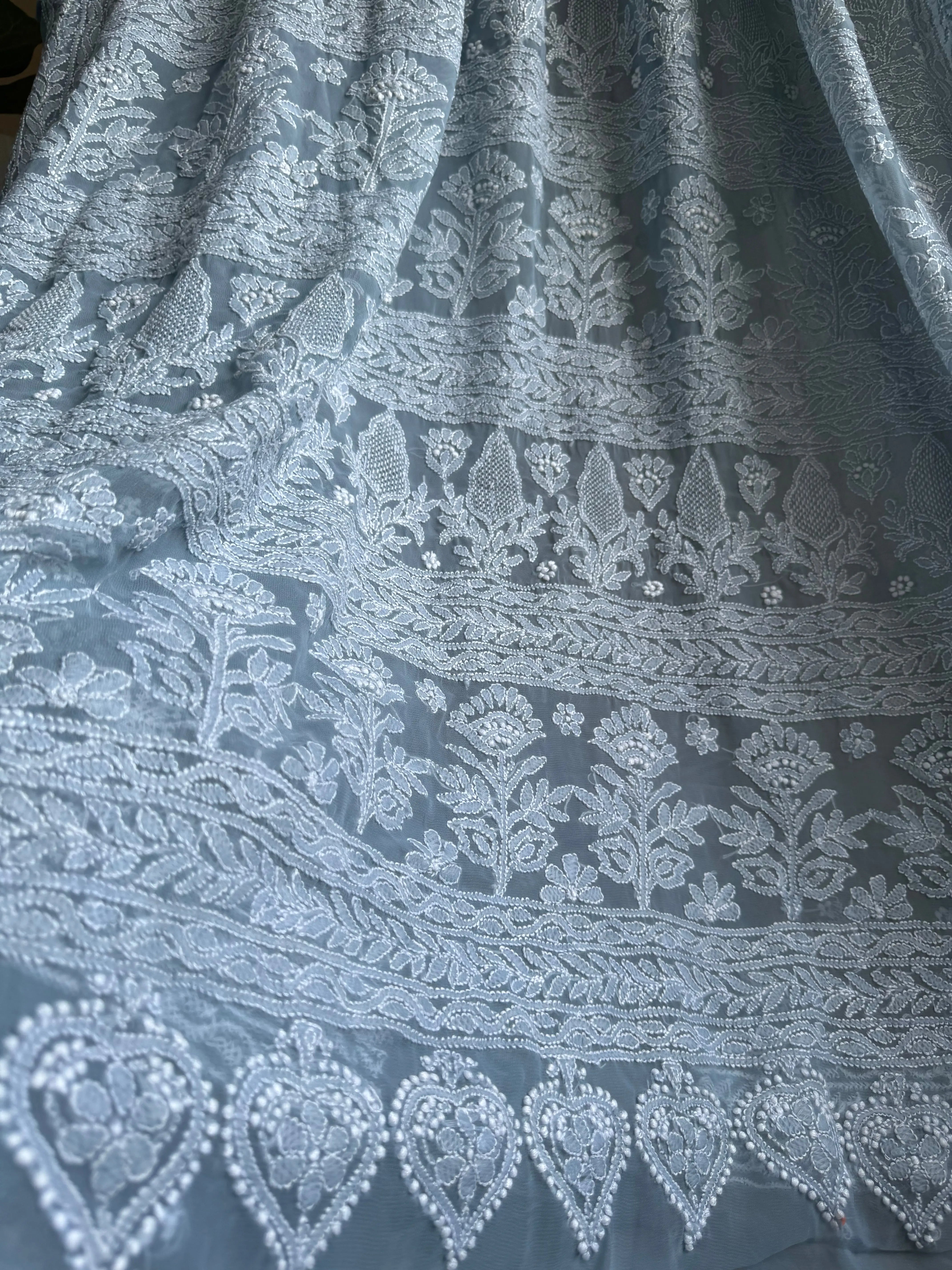 Georgette Chikankari saree in Grey ARIAA CHIKANKARI 