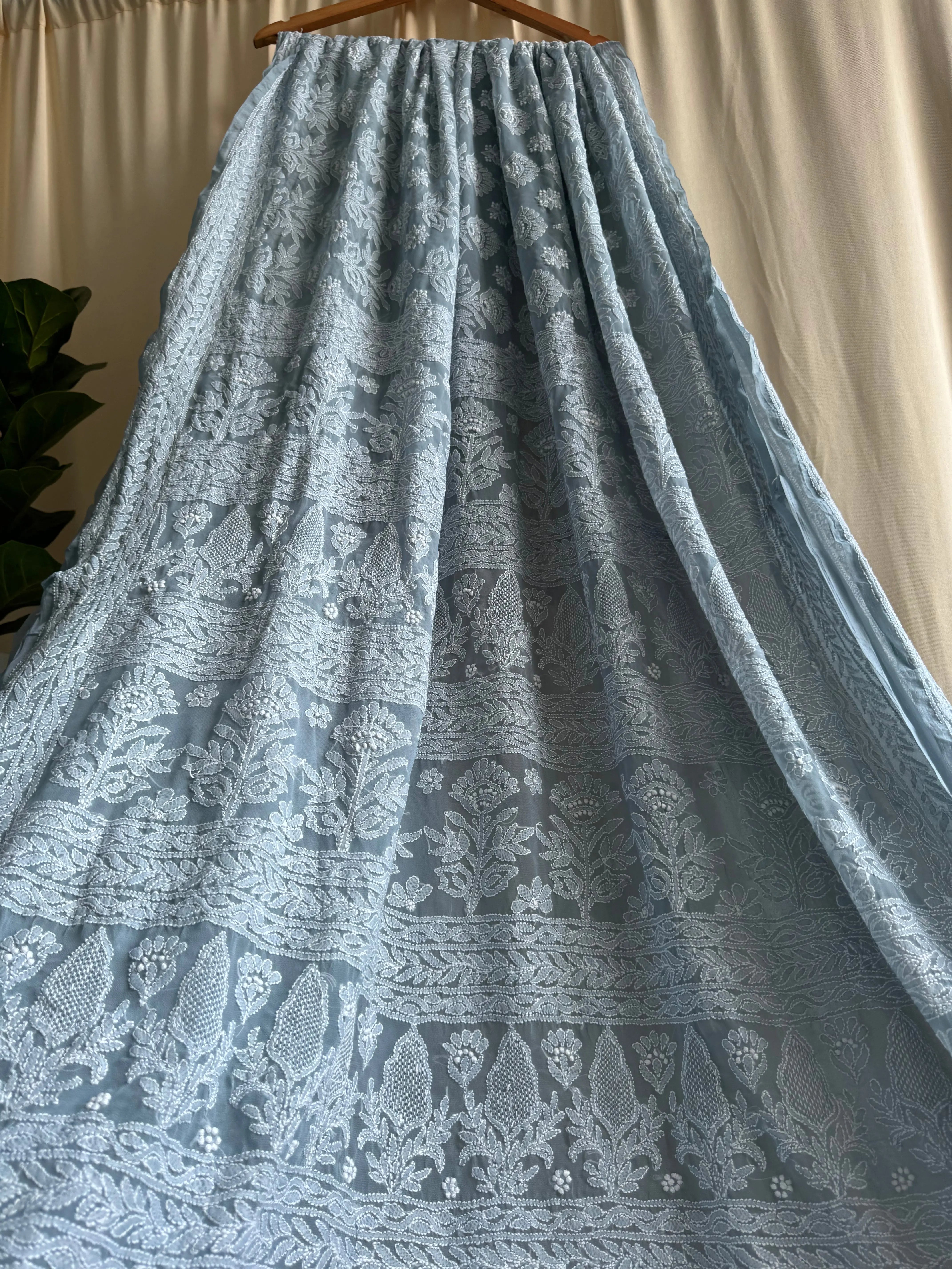 Georgette Chikankari saree in Grey ARIAA CHIKANKARI 